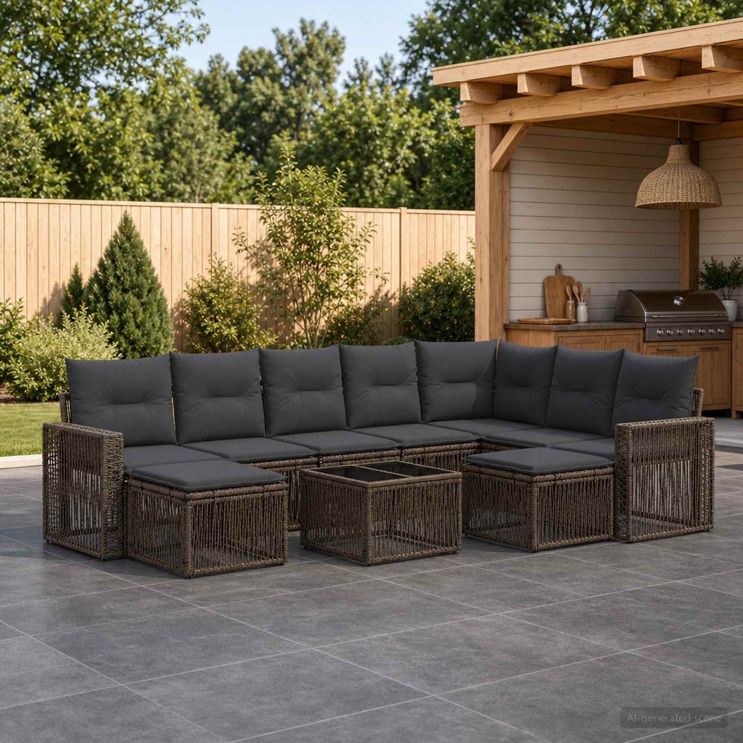 Tuinbankenset 10 pcs Grijs en Donkergrijs poly rattan is nu te koop bij PeponiXL, paradijselijk wonen!