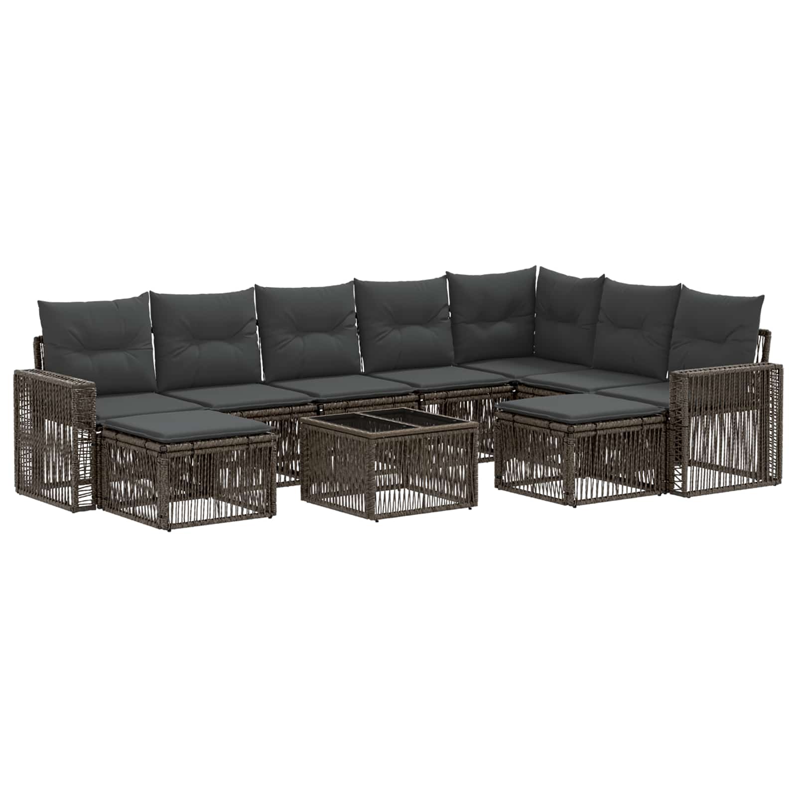 Tuinbankenset 10 pcs Grijs en Donkergrijs poly rattan is nu te koop bij PeponiXL, paradijselijk wonen!