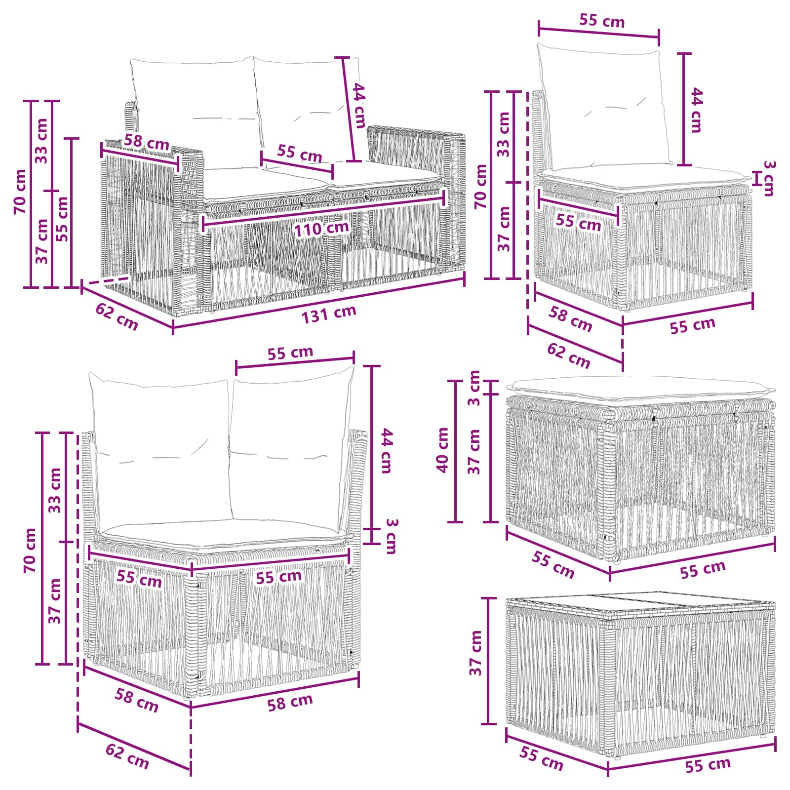 Tuinbankenset 10 pcs Beige en Crème Wit poly rattan is nu te koop bij PeponiXL, paradijselijk wonen!