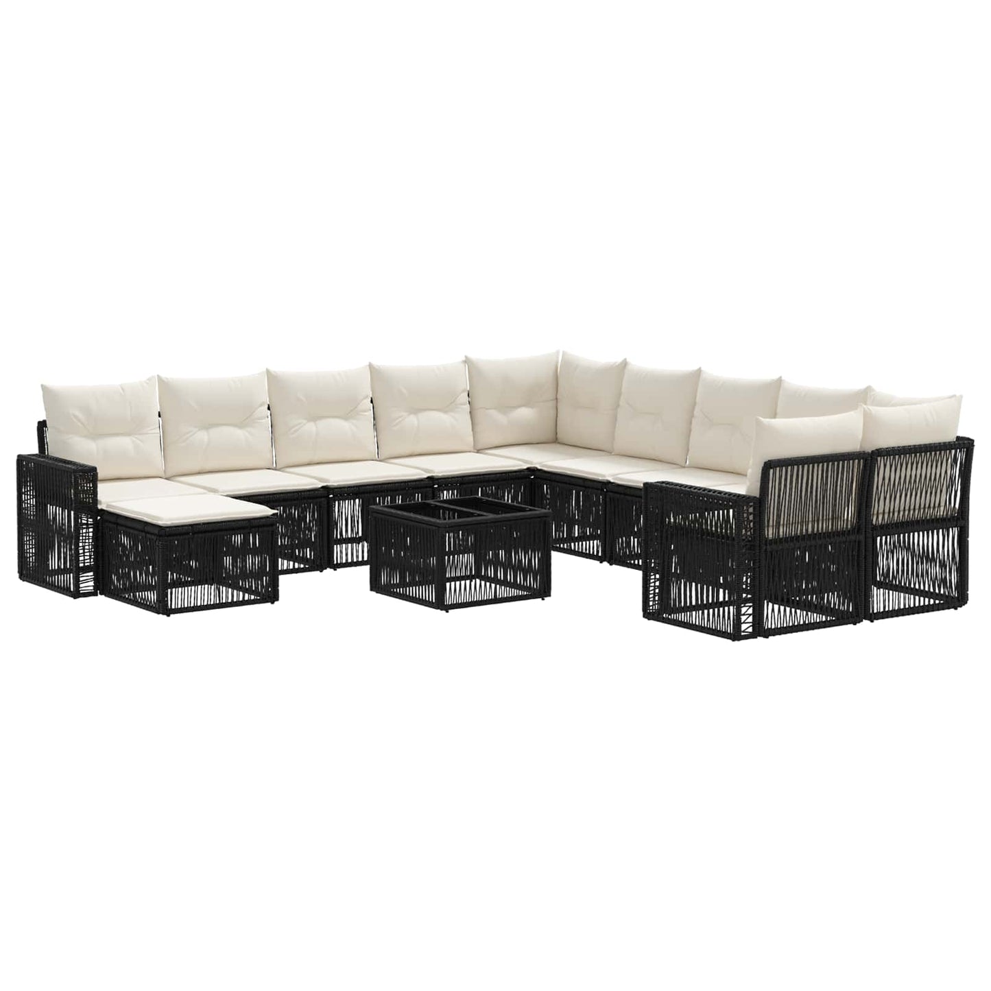 Tuinbankenset 12 pcs Zwart en Cream Wit poly rattan is nu te koop bij PeponiXL, paradijselijk wonen!