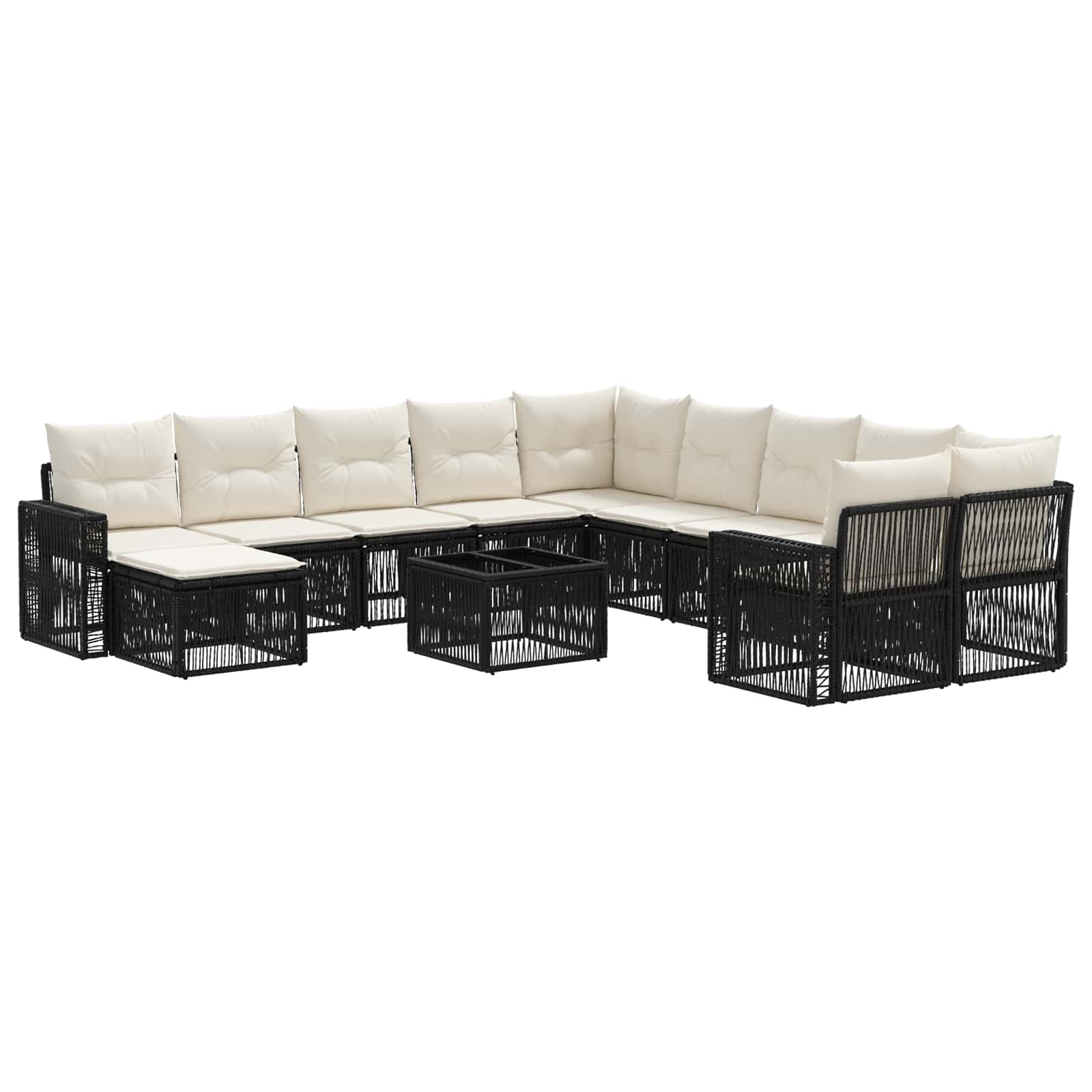 Tuinbankenset 12 pcs Zwart en Cream Wit poly rattan is nu te koop bij PeponiXL, paradijselijk wonen!