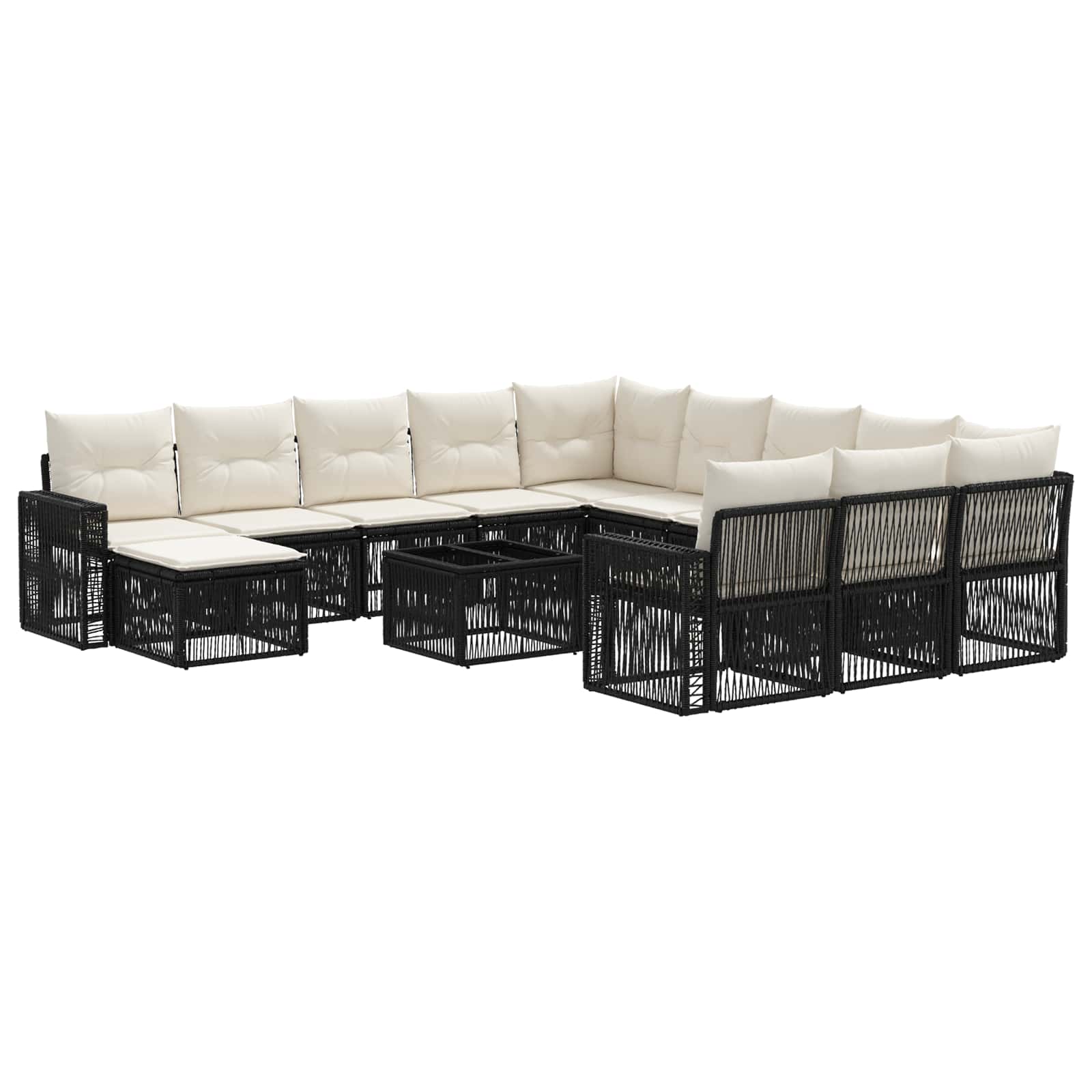 Tuinbankenset 13 pcs Zwart en Cream Wit poly rattan is nu te koop bij PeponiXL, paradijselijk wonen!