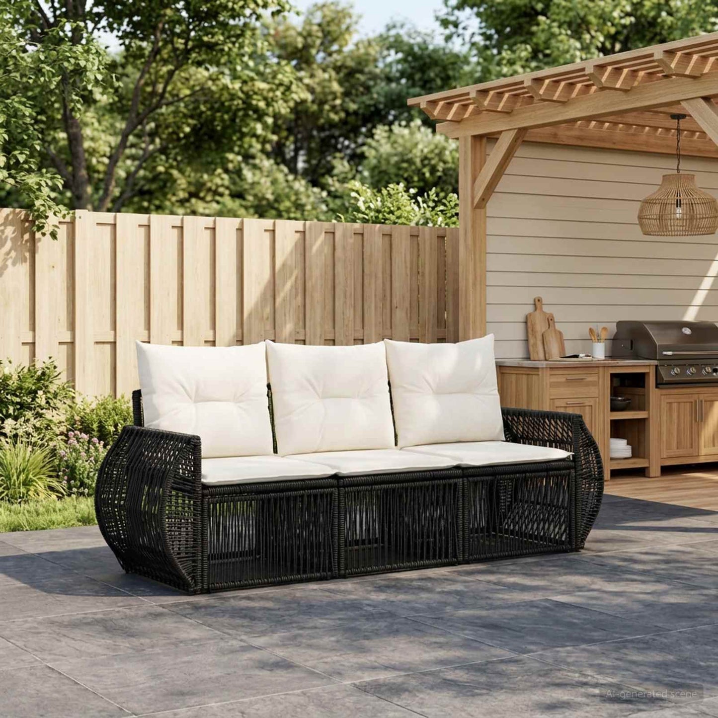 Tuinbankenset 3 pcs Zwart en Cream Wit poly rattan is nu te koop bij PeponiXL, paradijselijk wonen!