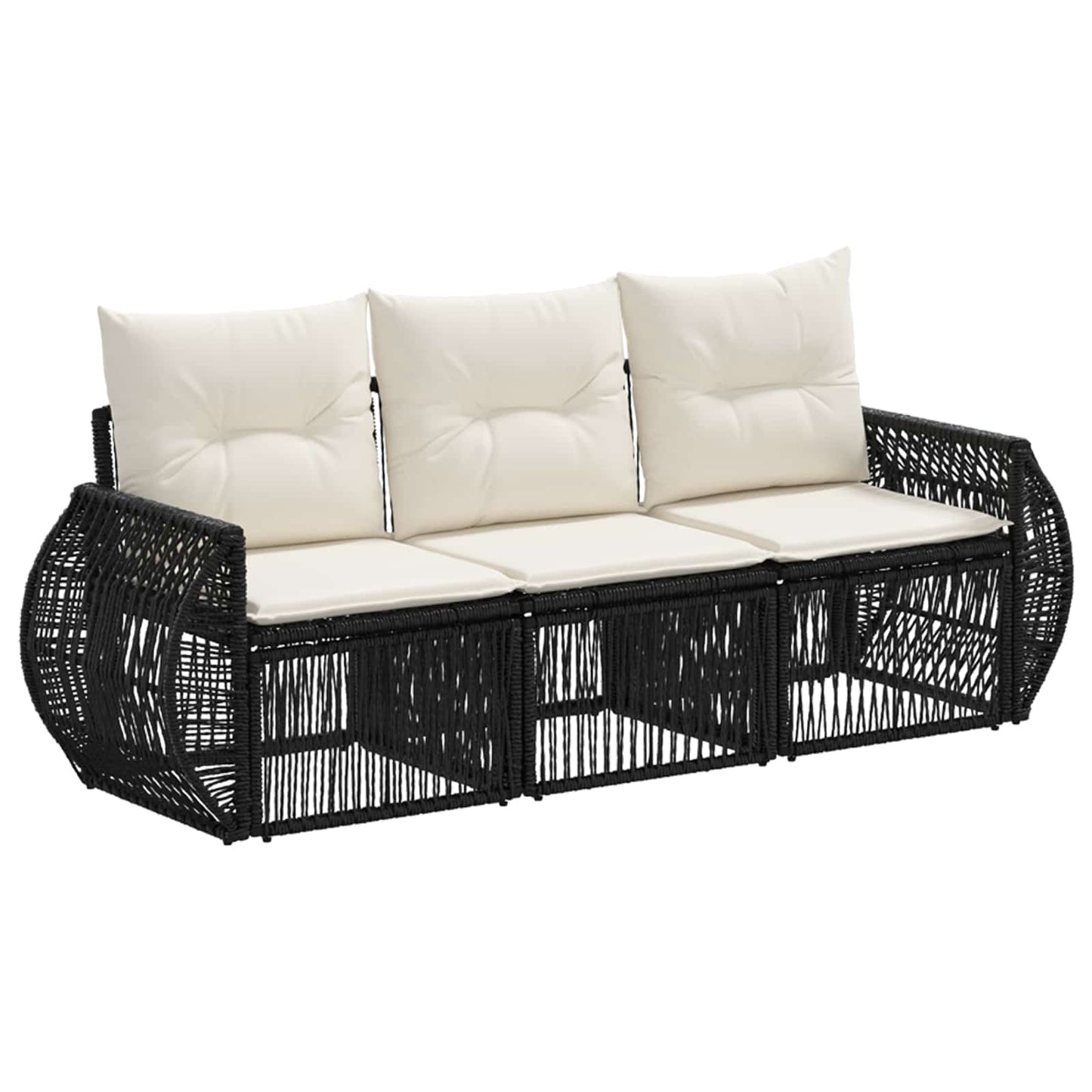 Tuinbankenset 3 pcs Zwart en Cream Wit poly rattan is nu te koop bij PeponiXL, paradijselijk wonen!