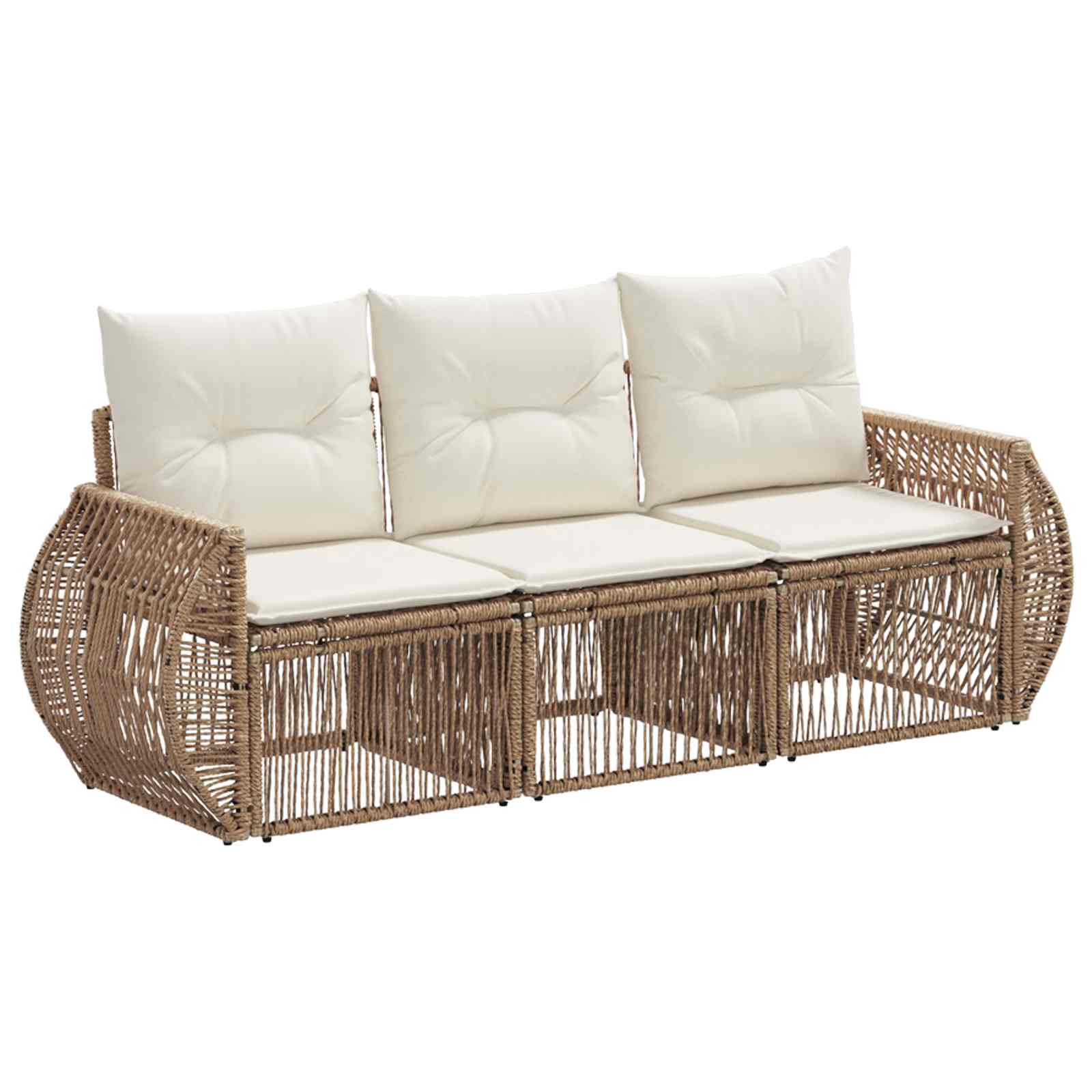 Tuinbankenset 3 pcs Beige en Crème Wit poly rattan is nu te koop bij PeponiXL, paradijselijk wonen!