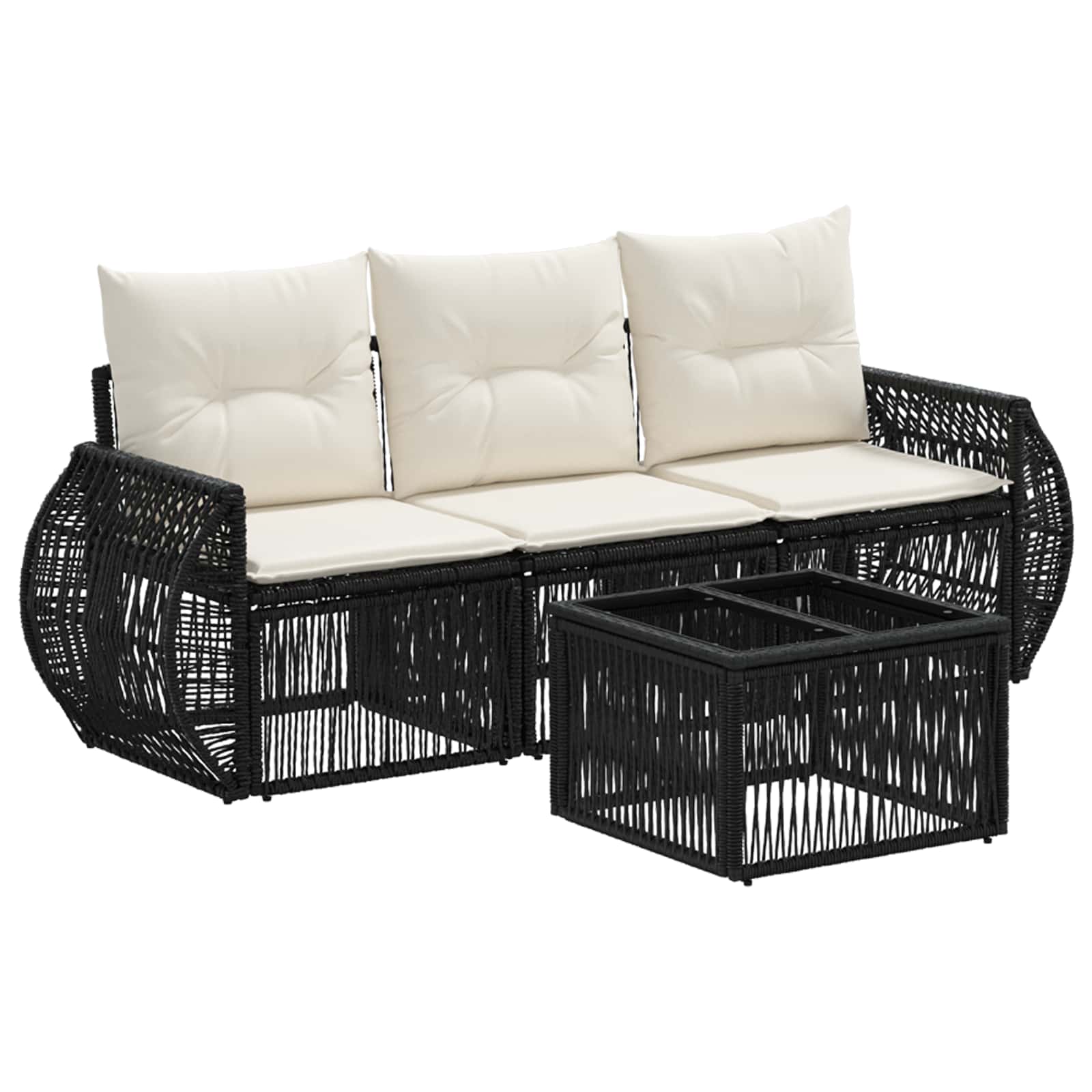 Tuinbankenset 4 pcs Zwart en Cream Wit poly rattan is nu te koop bij PeponiXL, paradijselijk wonen!