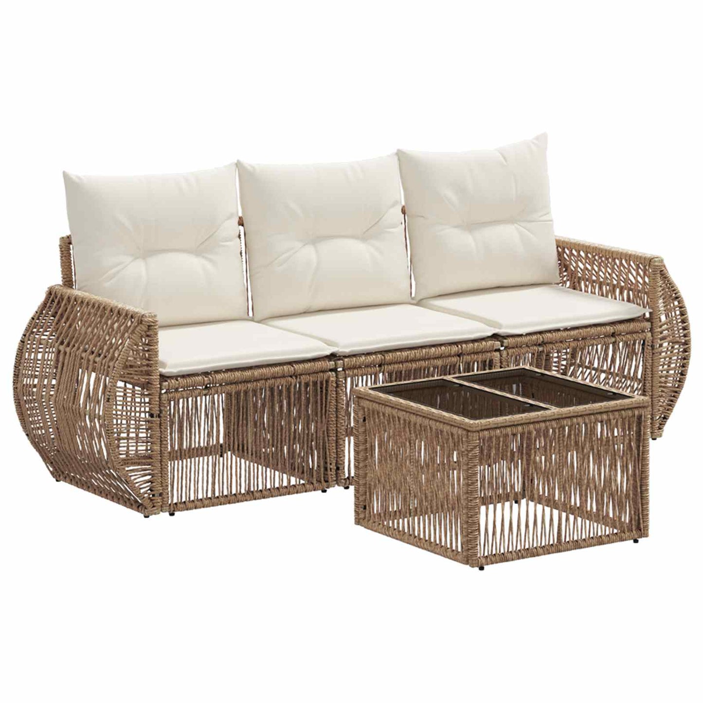 Tuinbankenset 4 pcs Beige en Crème Wit poly rattan is nu te koop bij PeponiXL, paradijselijk wonen!