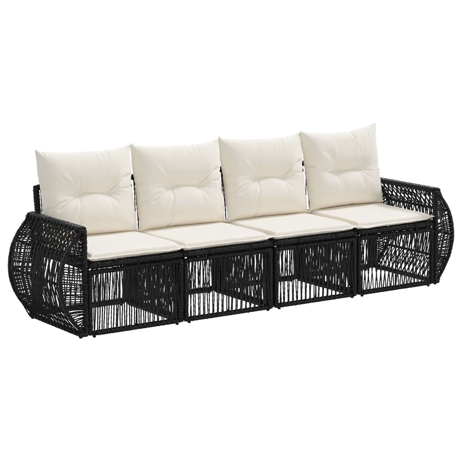 Tuinbankenset 4 pcs Zwart en Cream Wit poly rattan is nu te koop bij PeponiXL, paradijselijk wonen!