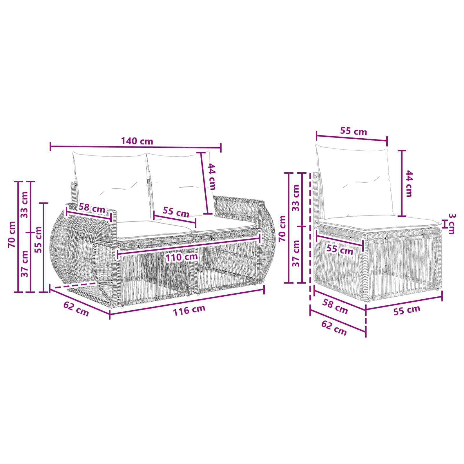 Tuinbankenset 4 pcs Zwart en Cream Wit poly rattan is nu te koop bij PeponiXL, paradijselijk wonen!