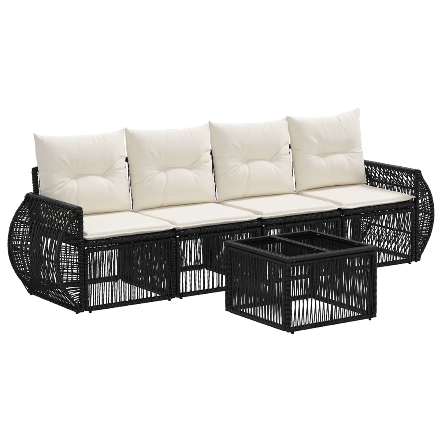 Tuinbankenset 5 pcs Zwart en Cream Wit poly rattan is nu te koop bij PeponiXL, paradijselijk wonen!