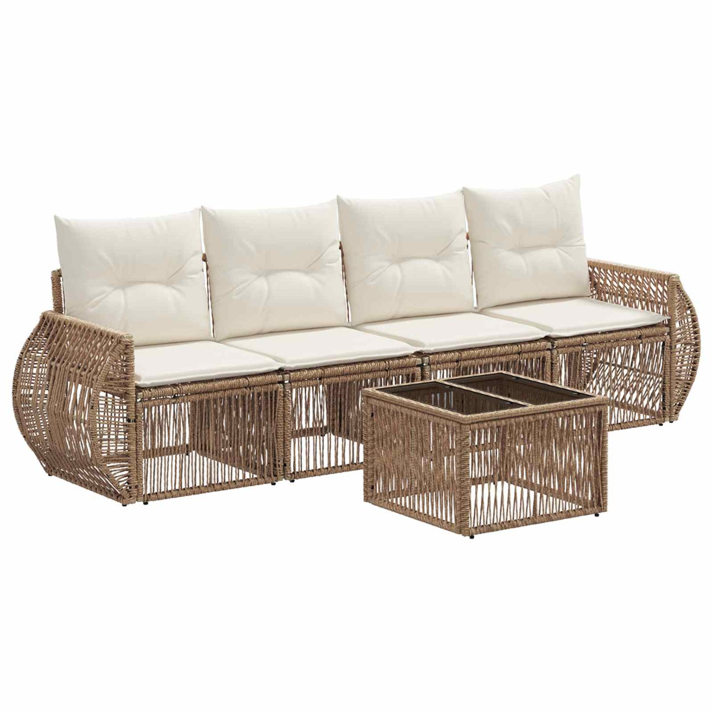 Tuinbankenset 5 pcs Beige en Crème Wit poly rattan is nu te koop bij PeponiXL, paradijselijk wonen!