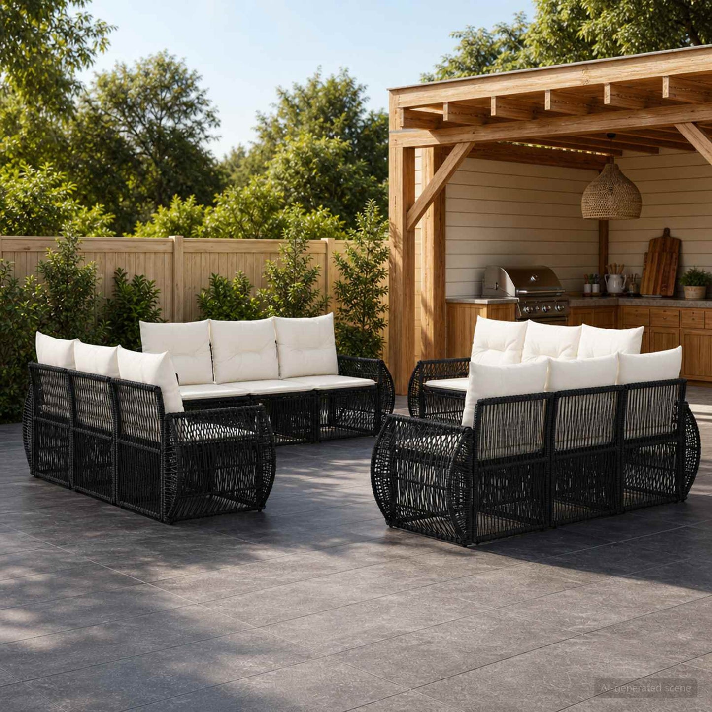 Tuinbankenset 12 pcs Zwart en Cream Wit poly rattan is nu te koop bij PeponiXL, paradijselijk wonen!