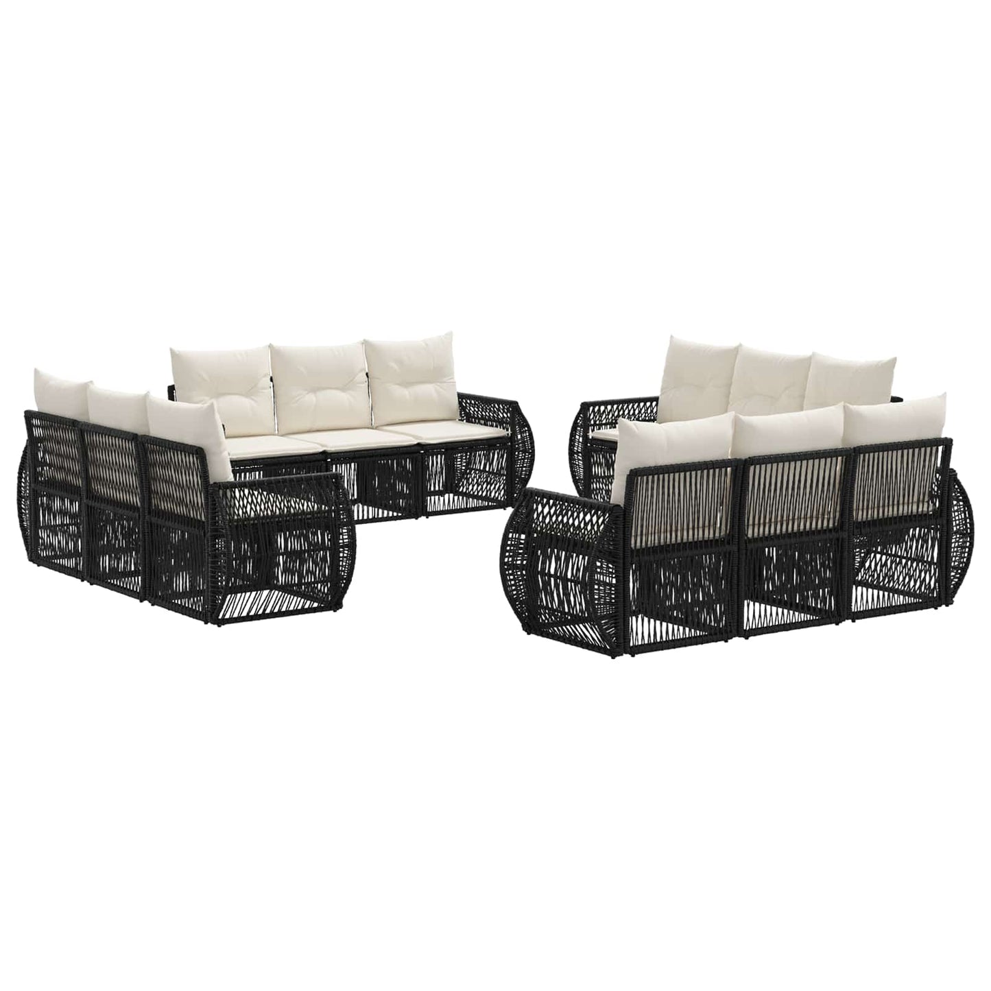Tuinbankenset 12 pcs Zwart en Cream Wit poly rattan is nu te koop bij PeponiXL, paradijselijk wonen!