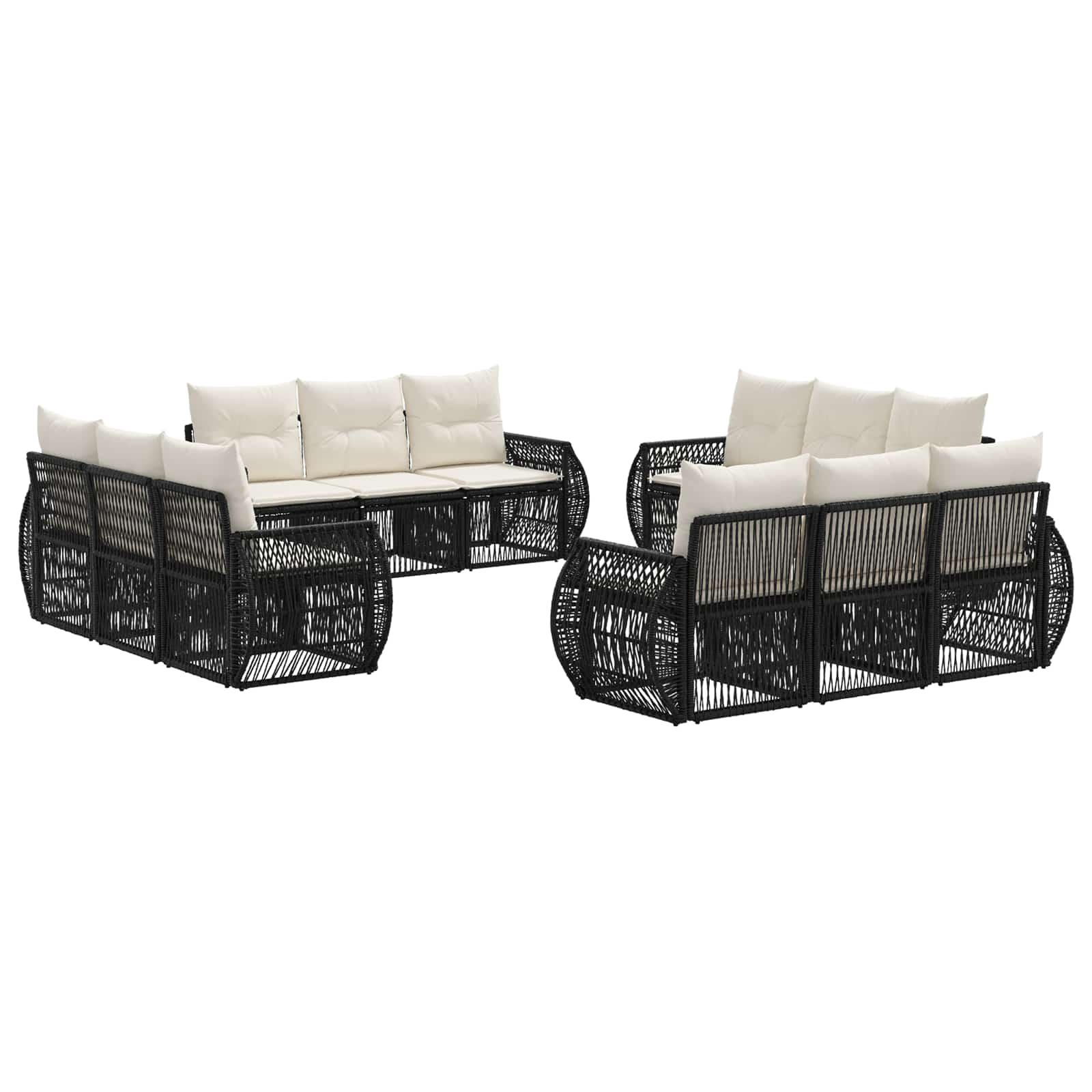 Tuinbankenset 12 pcs Zwart en Cream Wit poly rattan is nu te koop bij PeponiXL, paradijselijk wonen!
