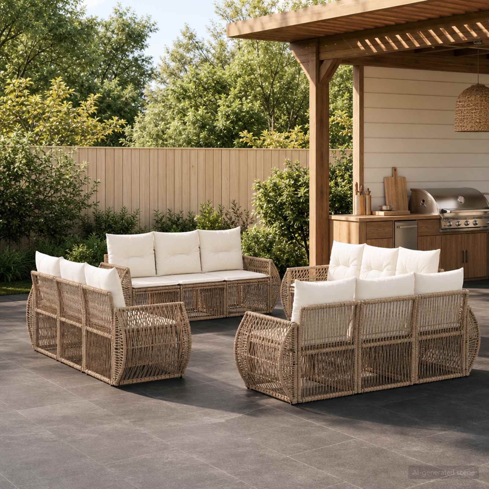 Tuinbankenset 12 pcs Beige en Crème Wit poly rattan is nu te koop bij PeponiXL, paradijselijk wonen!