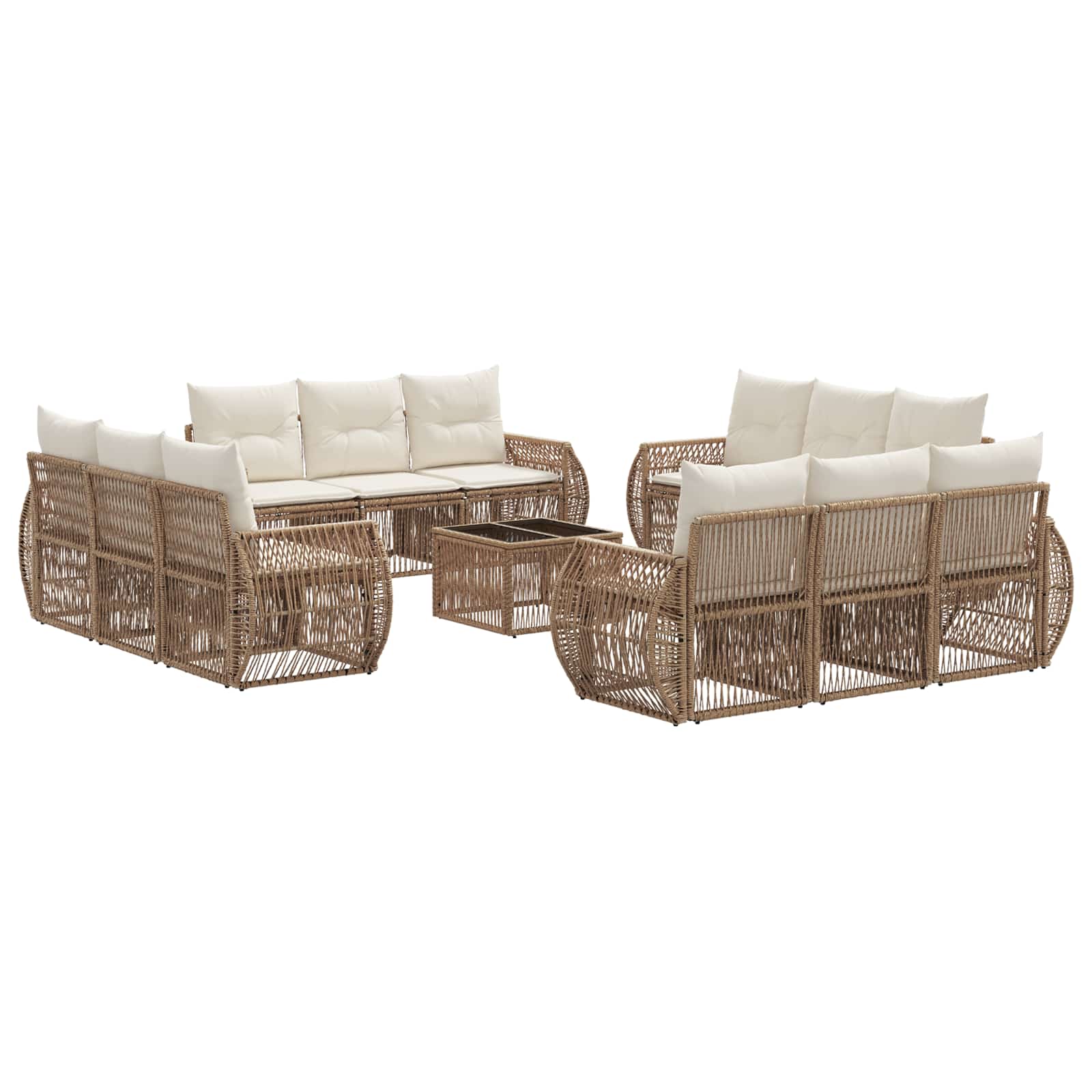Tuinbankenset 13 pcs Beige en Crème Wit poly rattan is nu te koop bij PeponiXL, paradijselijk wonen!