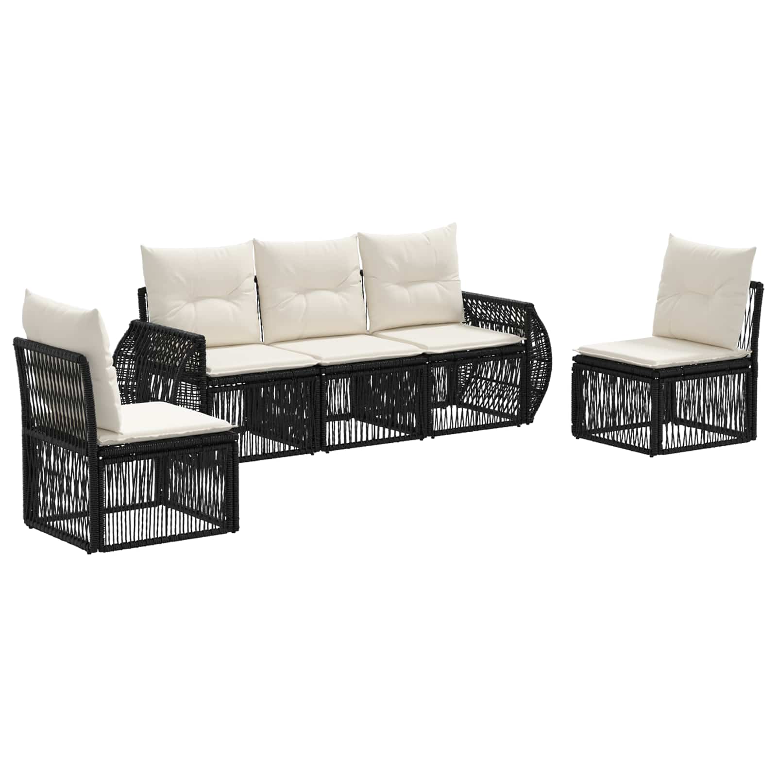 Tuinbankenset 5 pcs Zwart en Cream Wit poly rattan is nu te koop bij PeponiXL, paradijselijk wonen!
