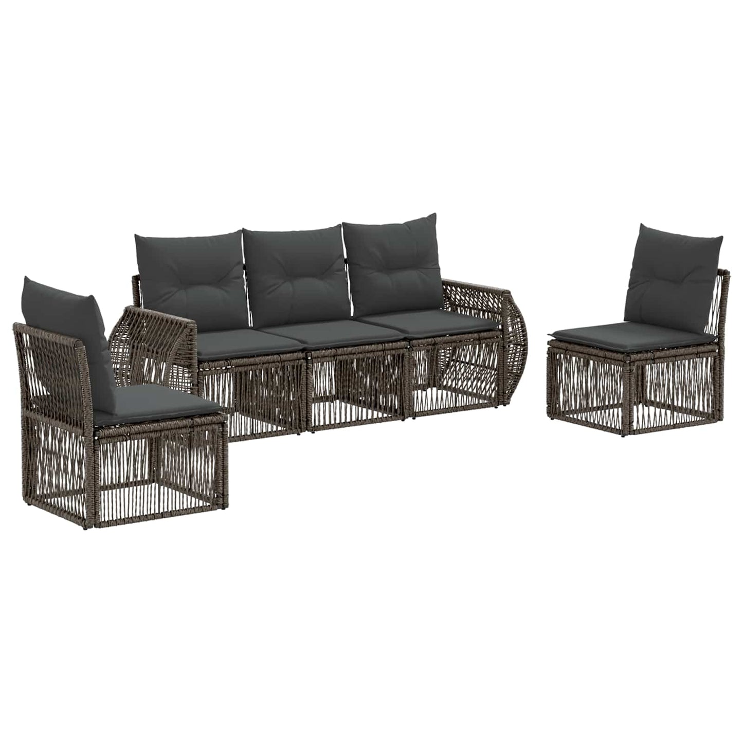 Tuinbankenset 5 pcs Grijs en Donkergrijs poly rattan is nu te koop bij PeponiXL, paradijselijk wonen!
