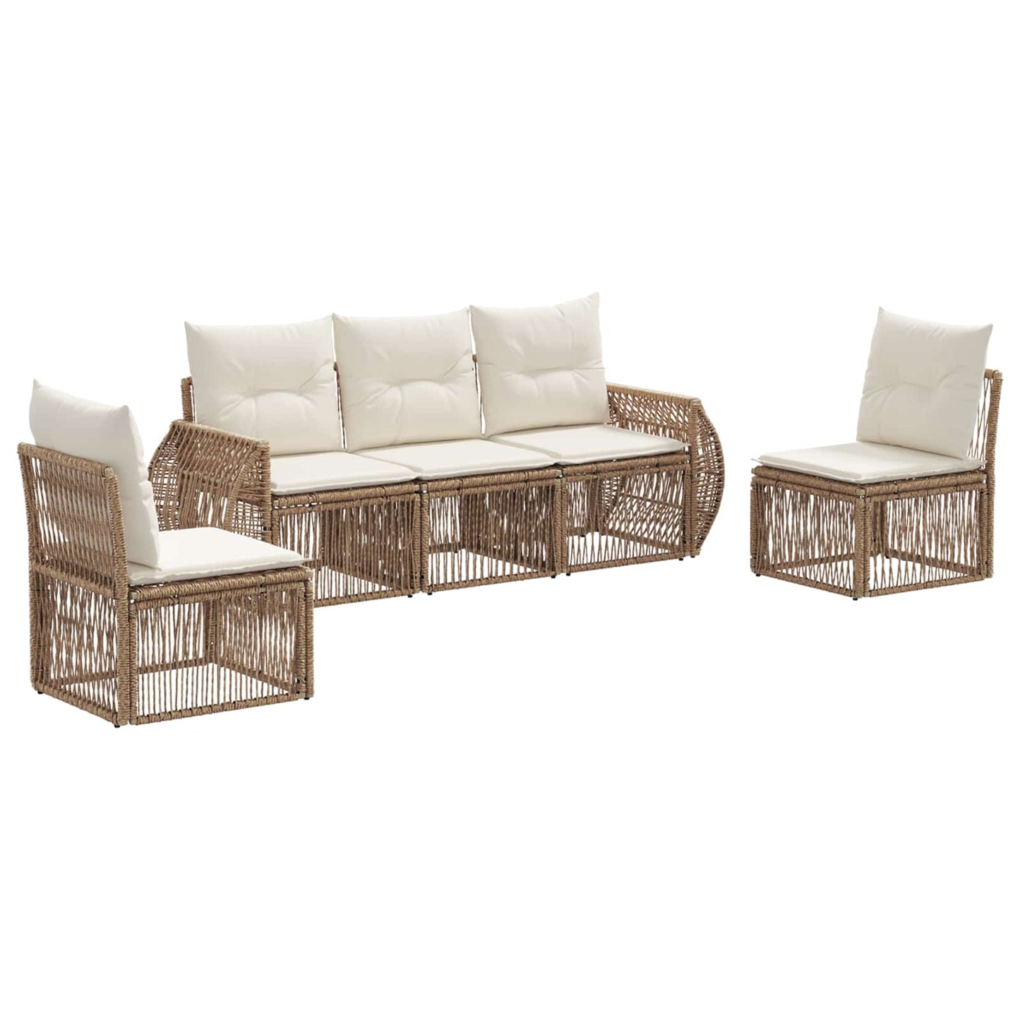 Tuinbankenset 5 pcs Beige en Crème Wit poly rattan is nu te koop bij PeponiXL, paradijselijk wonen!