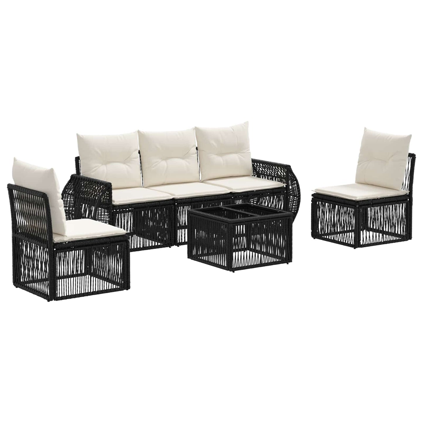 Tuinbankenset 6 pcs Zwart en Cream Wit poly rattan is nu te koop bij PeponiXL, paradijselijk wonen!
