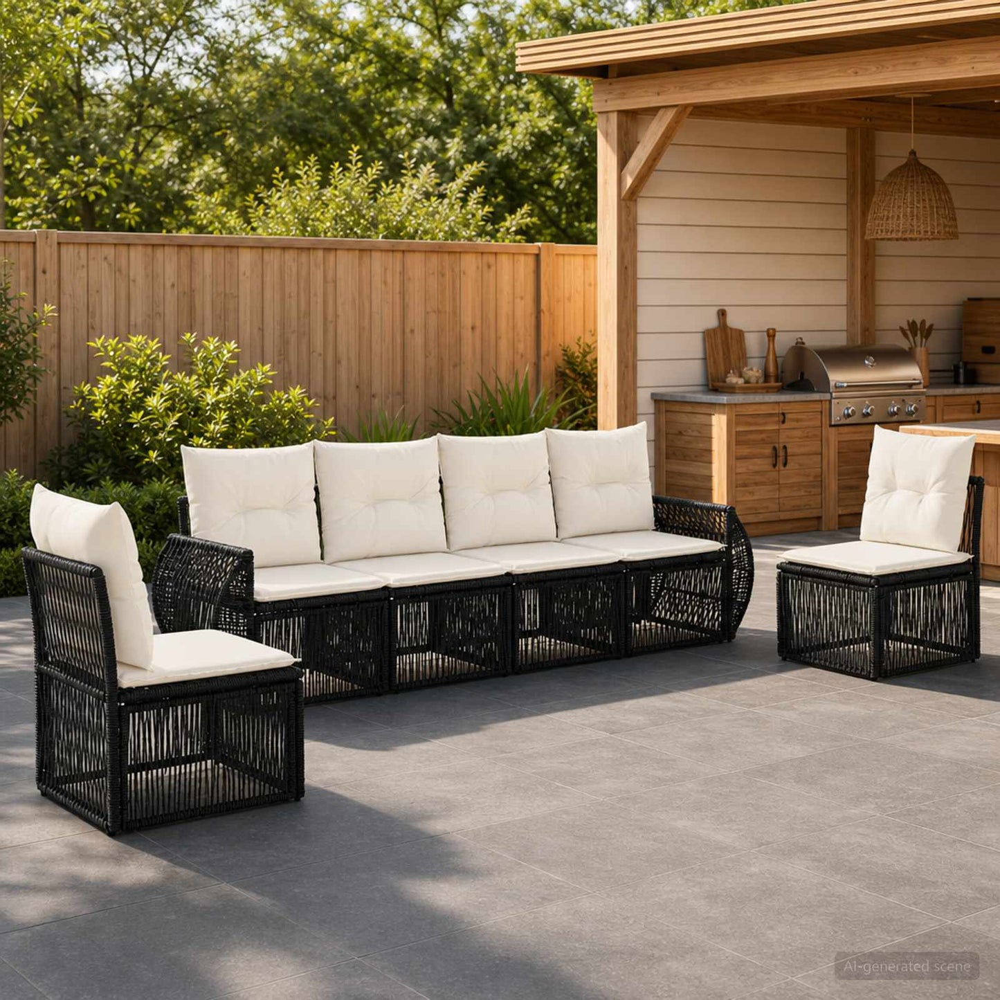 Tuinbankenset 6 pcs Zwart en Cream Wit poly rattan is nu te koop bij PeponiXL, paradijselijk wonen!