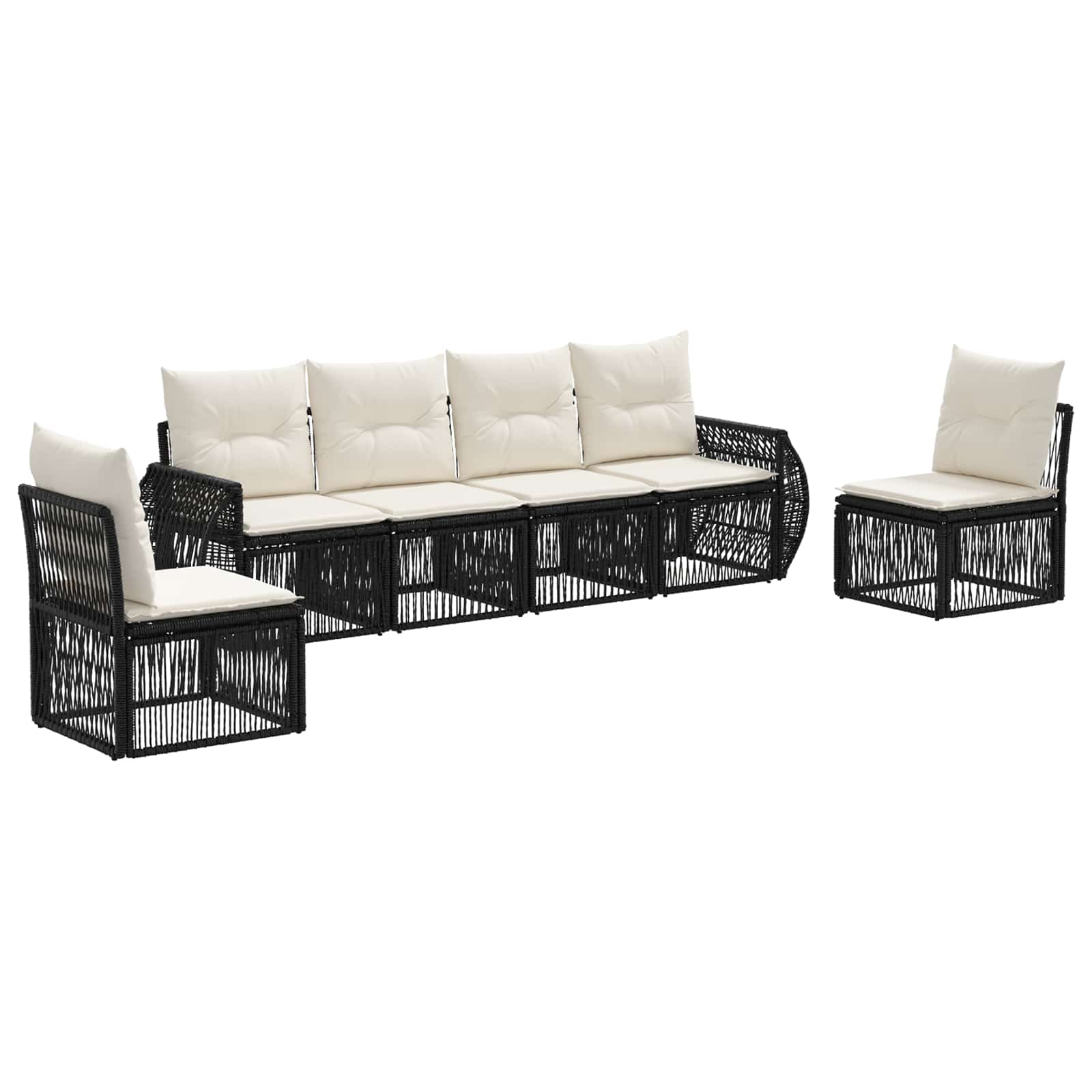 Tuinbankenset 6 pcs Zwart en Cream Wit poly rattan is nu te koop bij PeponiXL, paradijselijk wonen!
