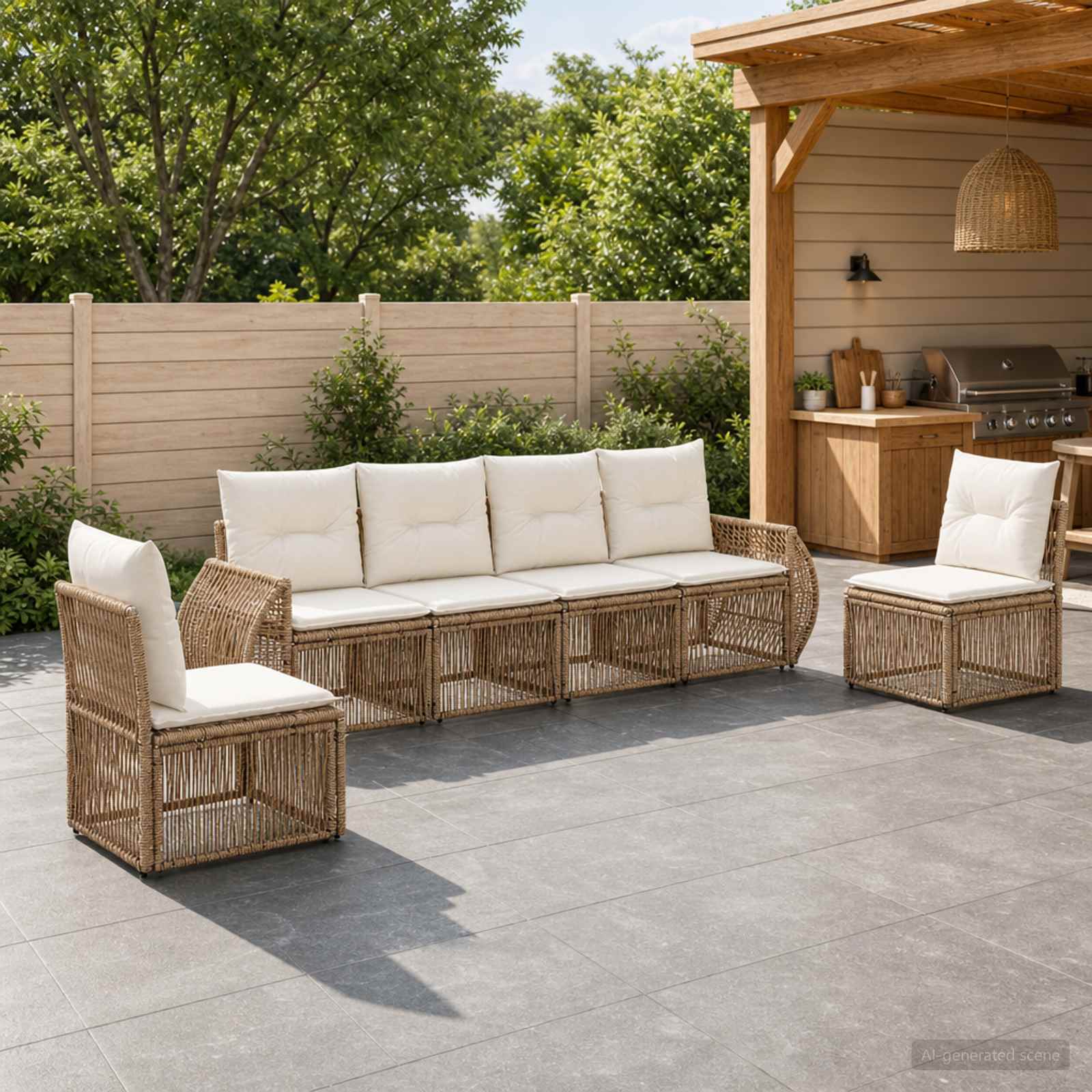 Tuinbankenset 6 pcs Beige en Crème Wit poly rattan is nu te koop bij PeponiXL, paradijselijk wonen!