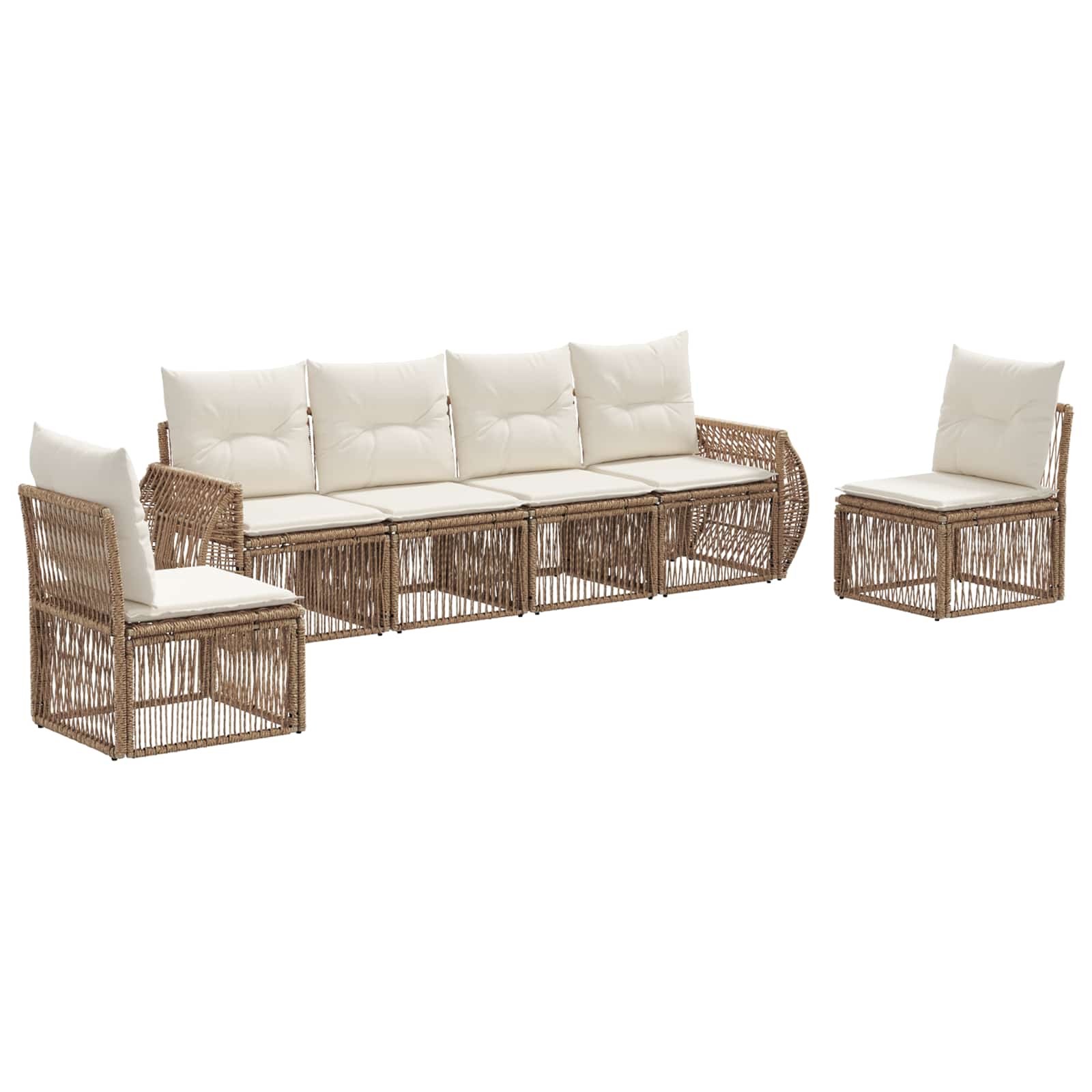 Tuinbankenset 6 pcs Beige en Crème Wit poly rattan is nu te koop bij PeponiXL, paradijselijk wonen!