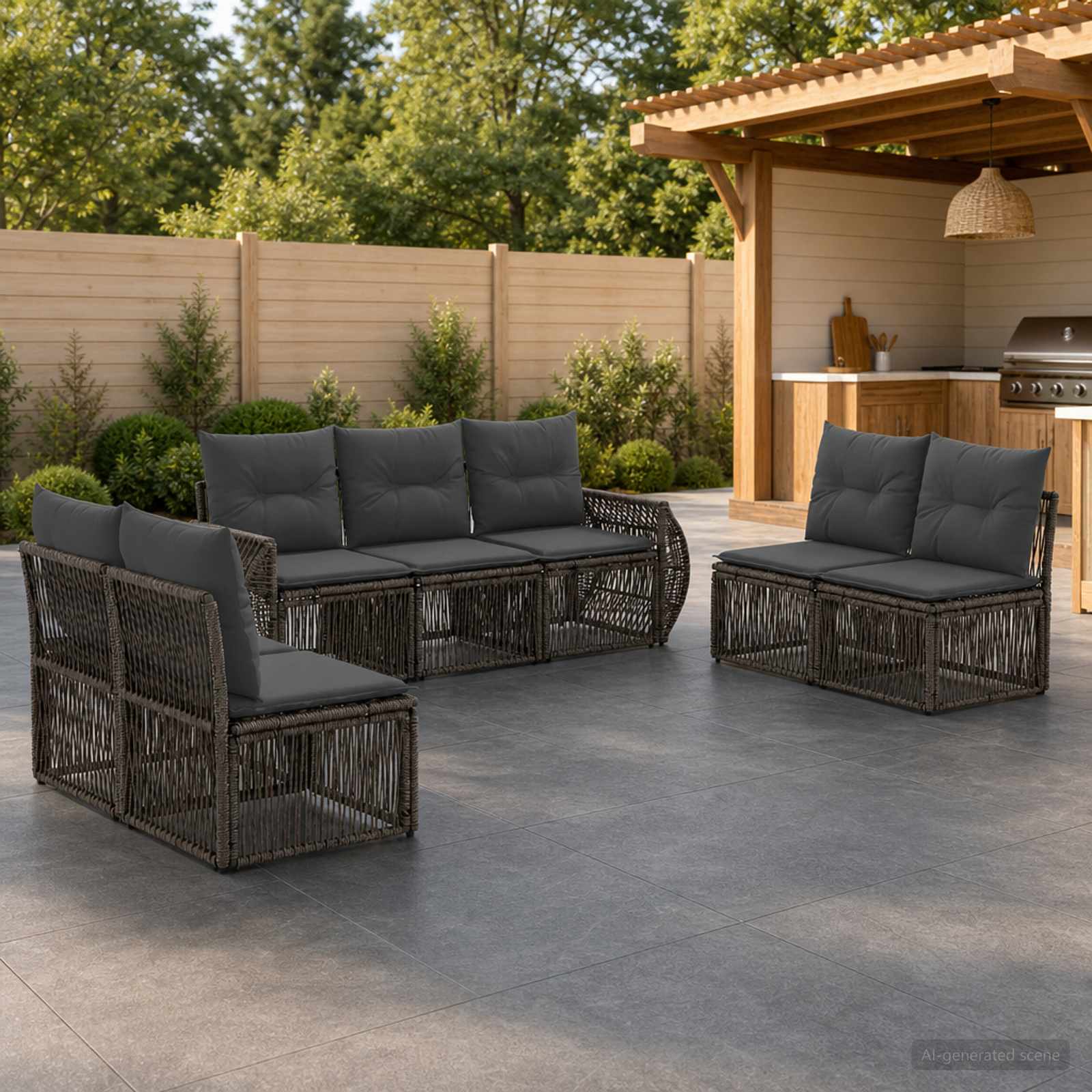 Tuinbankenset 7 pcs Grijs en Donkergrijs poly rattan is nu te koop bij PeponiXL, paradijselijk wonen!