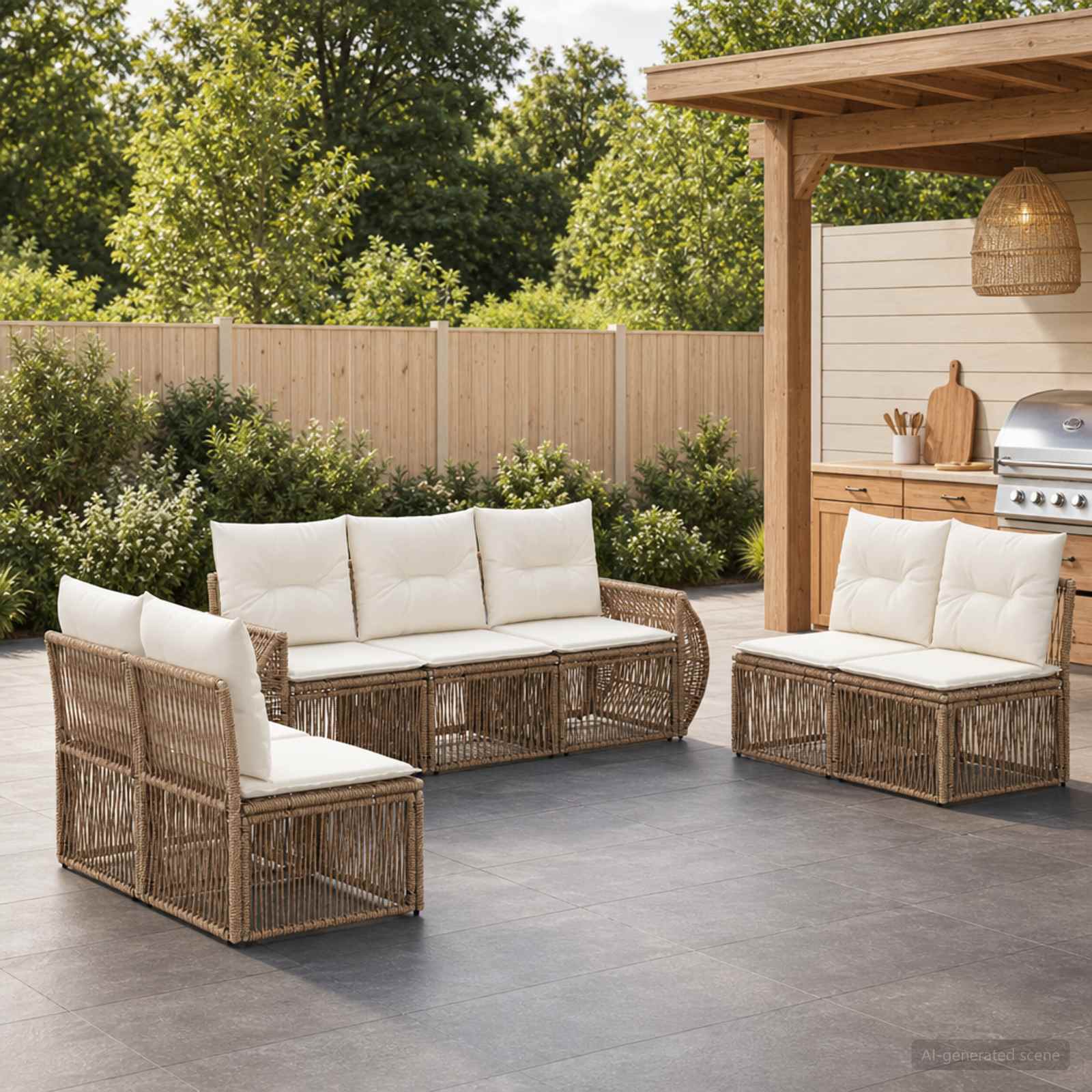 Tuinbankenset 7 pcs Beige en Crème Wit poly rattan is nu te koop bij PeponiXL, paradijselijk wonen!