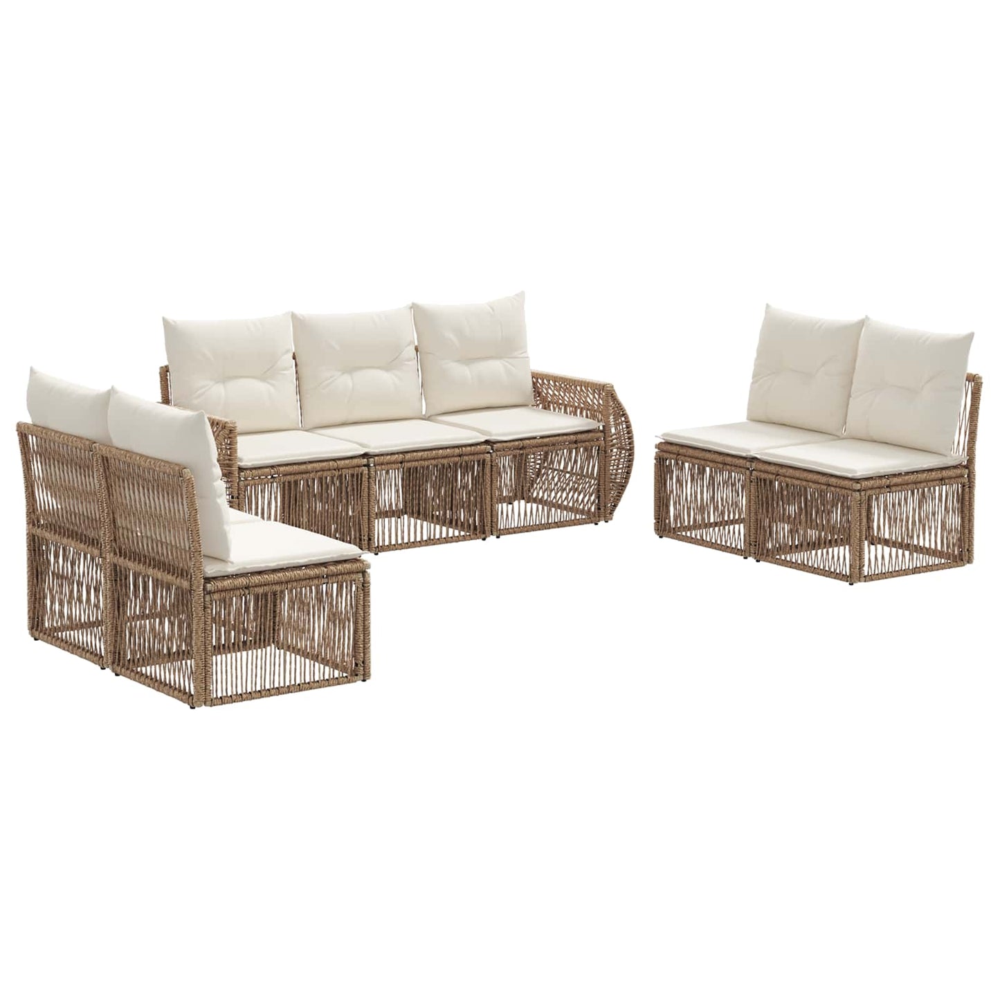 Tuinbankenset 7 pcs Beige en Crème Wit poly rattan is nu te koop bij PeponiXL, paradijselijk wonen!