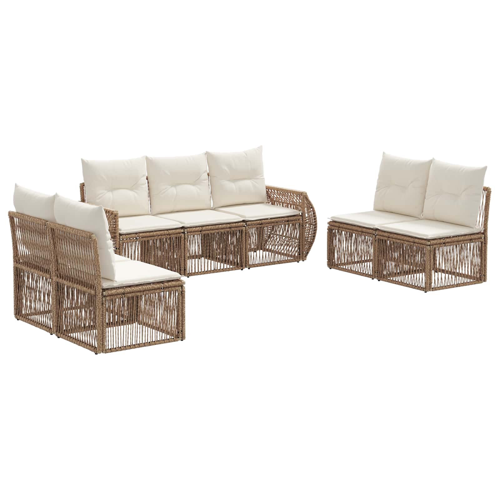 Tuinbankenset 7 pcs Beige en Crème Wit poly rattan is nu te koop bij PeponiXL, paradijselijk wonen!