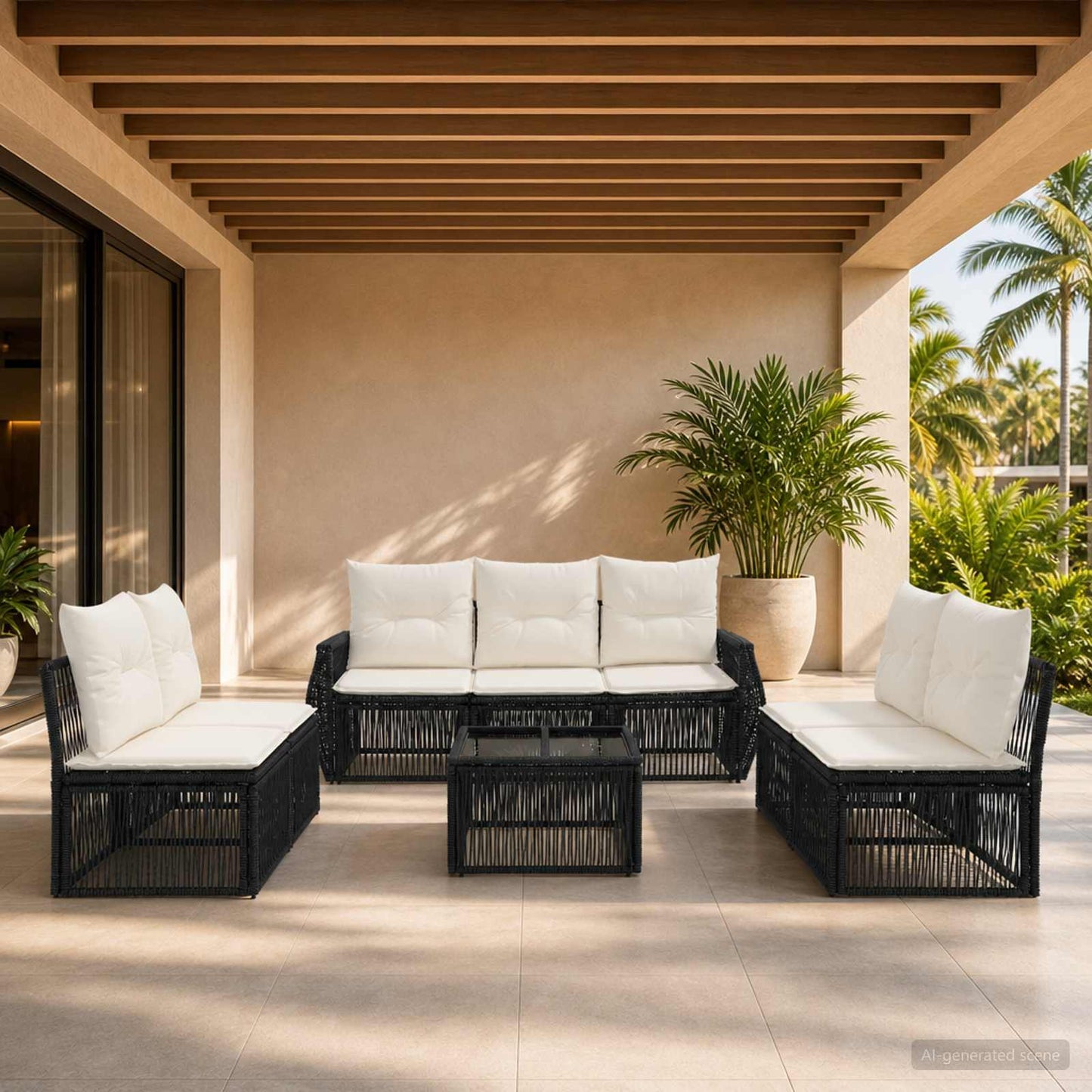 Tuinbankenset 8 pcs Zwart en Cream Wit poly rattan is nu te koop bij PeponiXL, paradijselijk wonen!