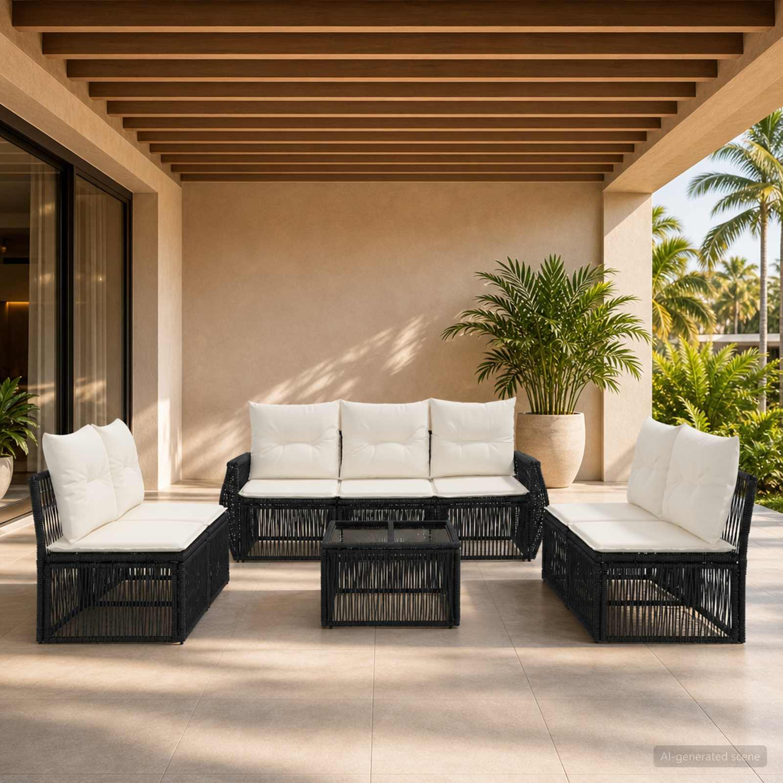 Tuinbankenset 8 pcs Zwart en Cream Wit poly rattan is nu te koop bij PeponiXL, paradijselijk wonen!