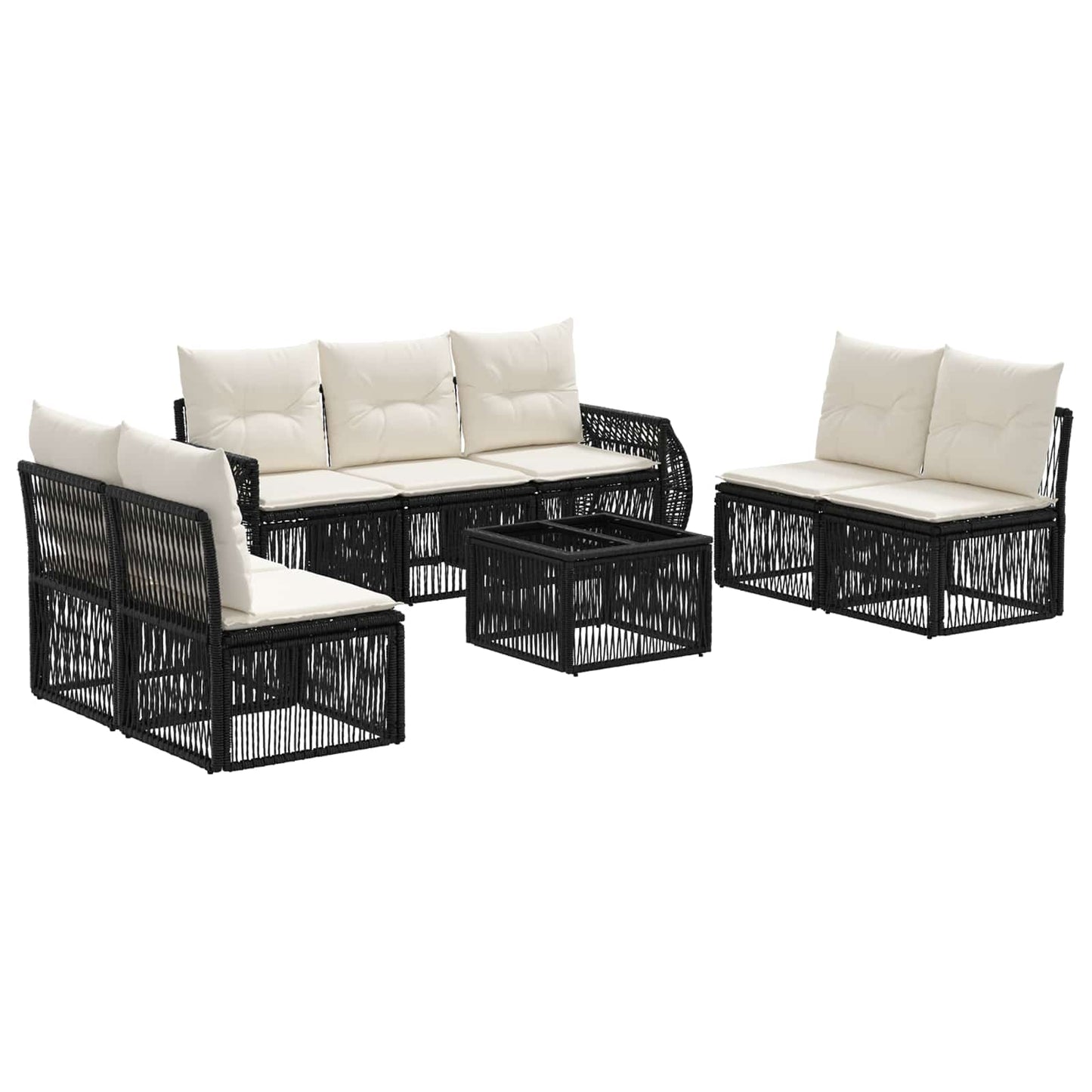 Tuinbankenset 8 pcs Zwart en Cream Wit poly rattan is nu te koop bij PeponiXL, paradijselijk wonen!