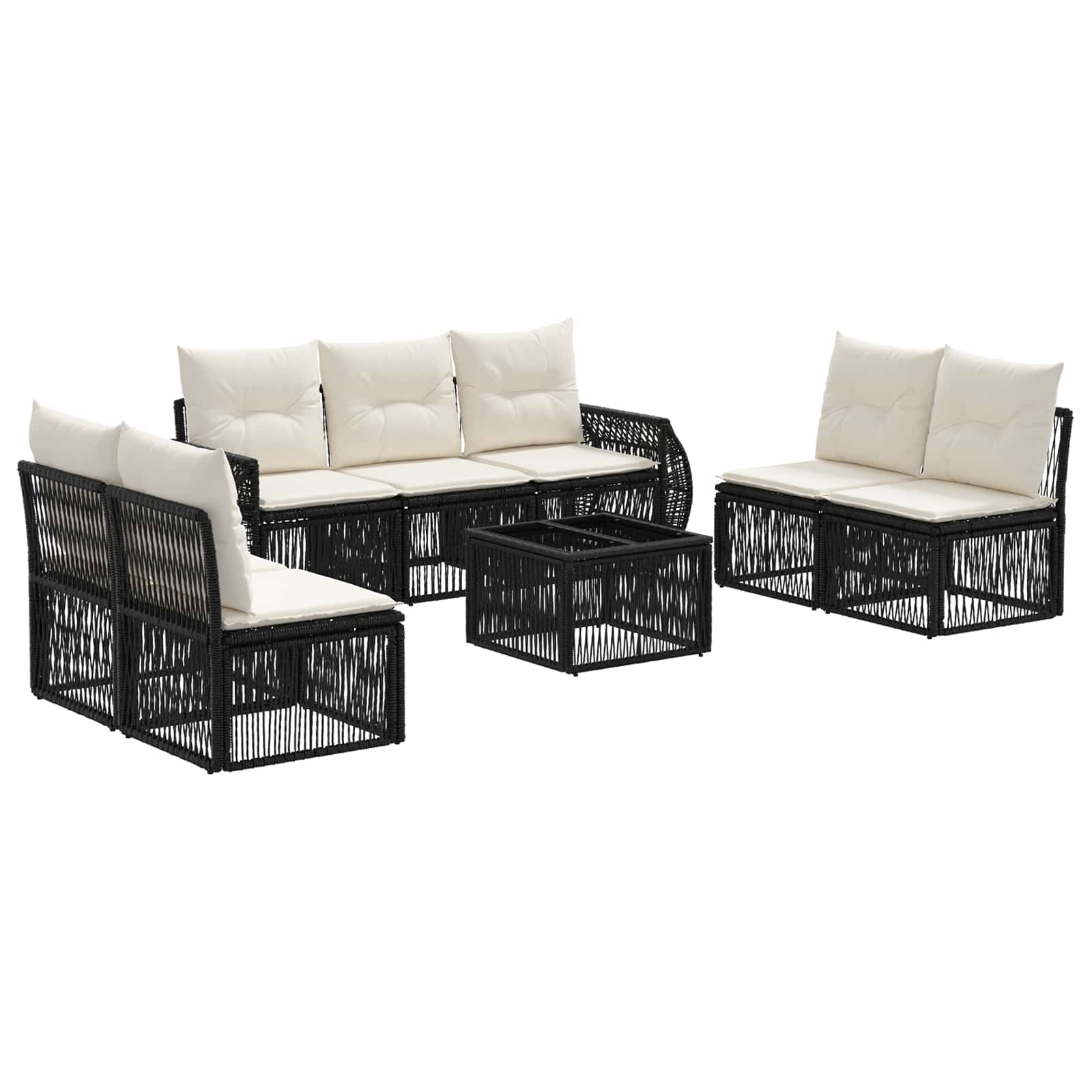Tuinbankenset 8 pcs Zwart en Cream Wit poly rattan is nu te koop bij PeponiXL, paradijselijk wonen!