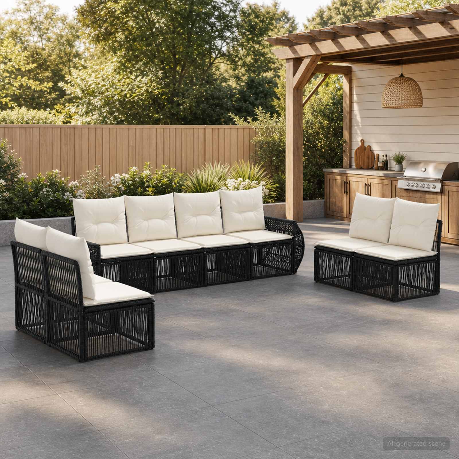 Tuinbankenset 8 pcs Zwart en Cream Wit poly rattan is nu te koop bij PeponiXL, paradijselijk wonen!
