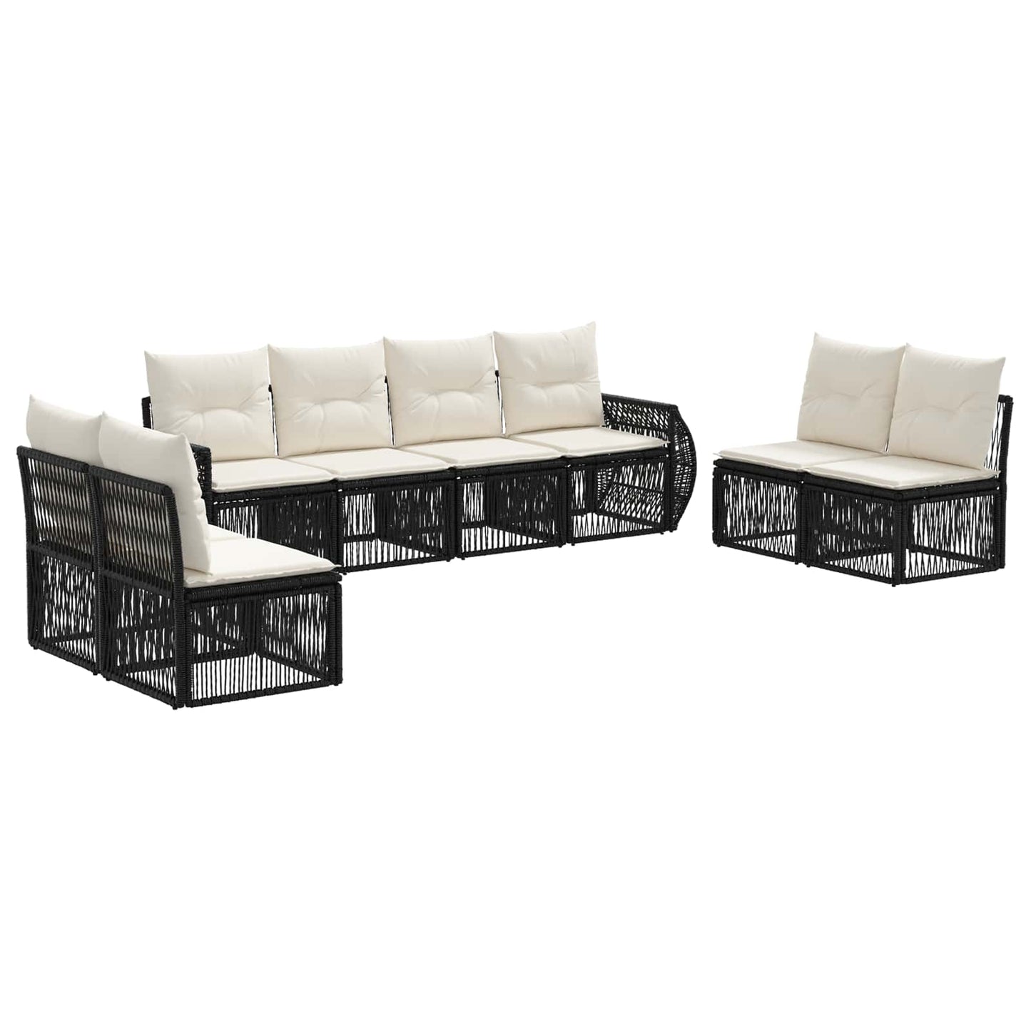 Tuinbankenset 8 pcs Zwart en Cream Wit poly rattan is nu te koop bij PeponiXL, paradijselijk wonen!