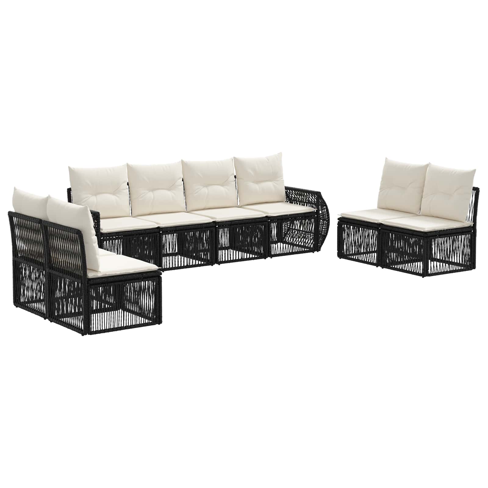 Tuinbankenset 8 pcs Zwart en Cream Wit poly rattan is nu te koop bij PeponiXL, paradijselijk wonen!