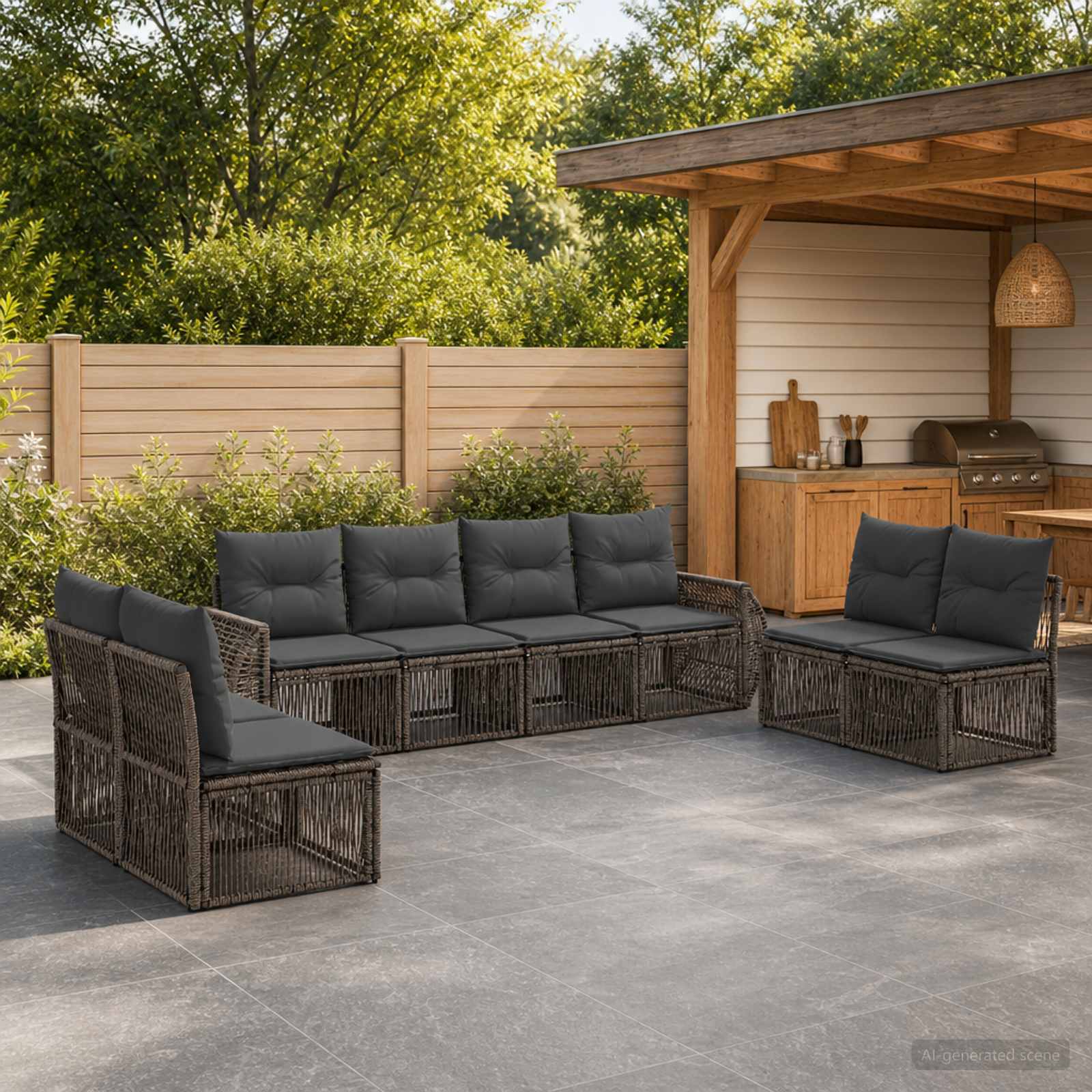 Tuinbankenset 8 pcs Grijs en Donkergrijs poly rattan is nu te koop bij PeponiXL, paradijselijk wonen!