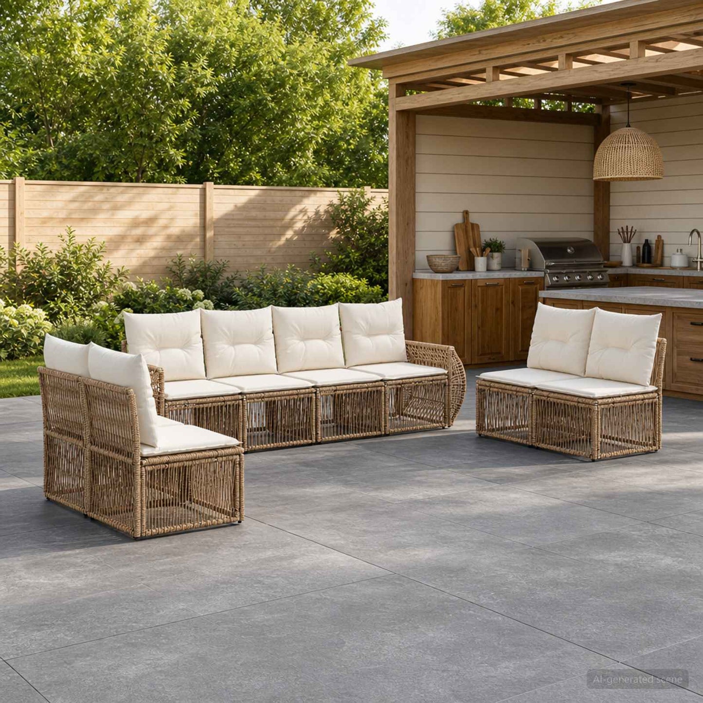 Tuinbankenset 8 pcs Beige en Crème Wit poly rattan is nu te koop bij PeponiXL, paradijselijk wonen!