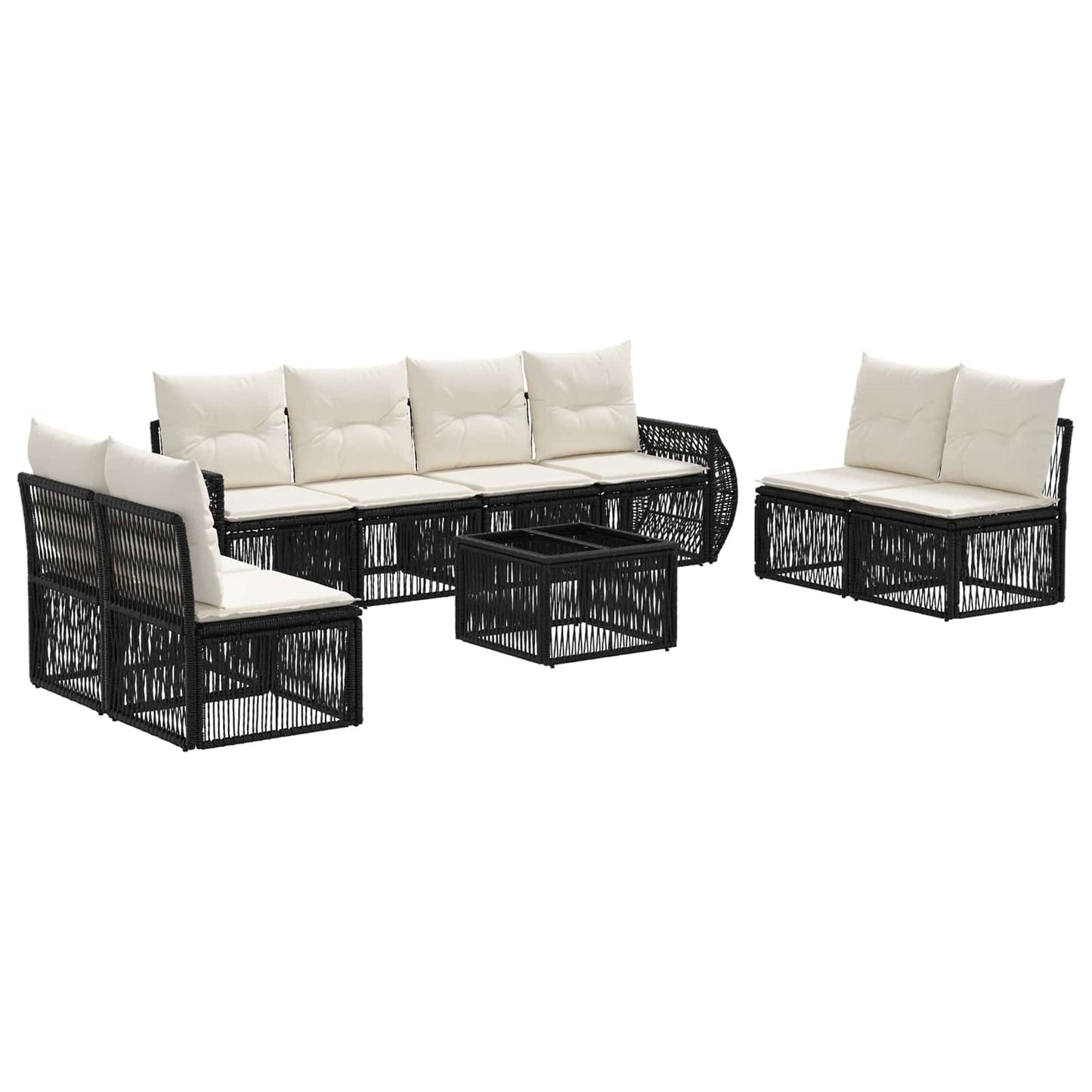 Tuinbankenset 9 pcs Zwart en Cream Wit poly rattan is nu te koop bij PeponiXL, paradijselijk wonen!
