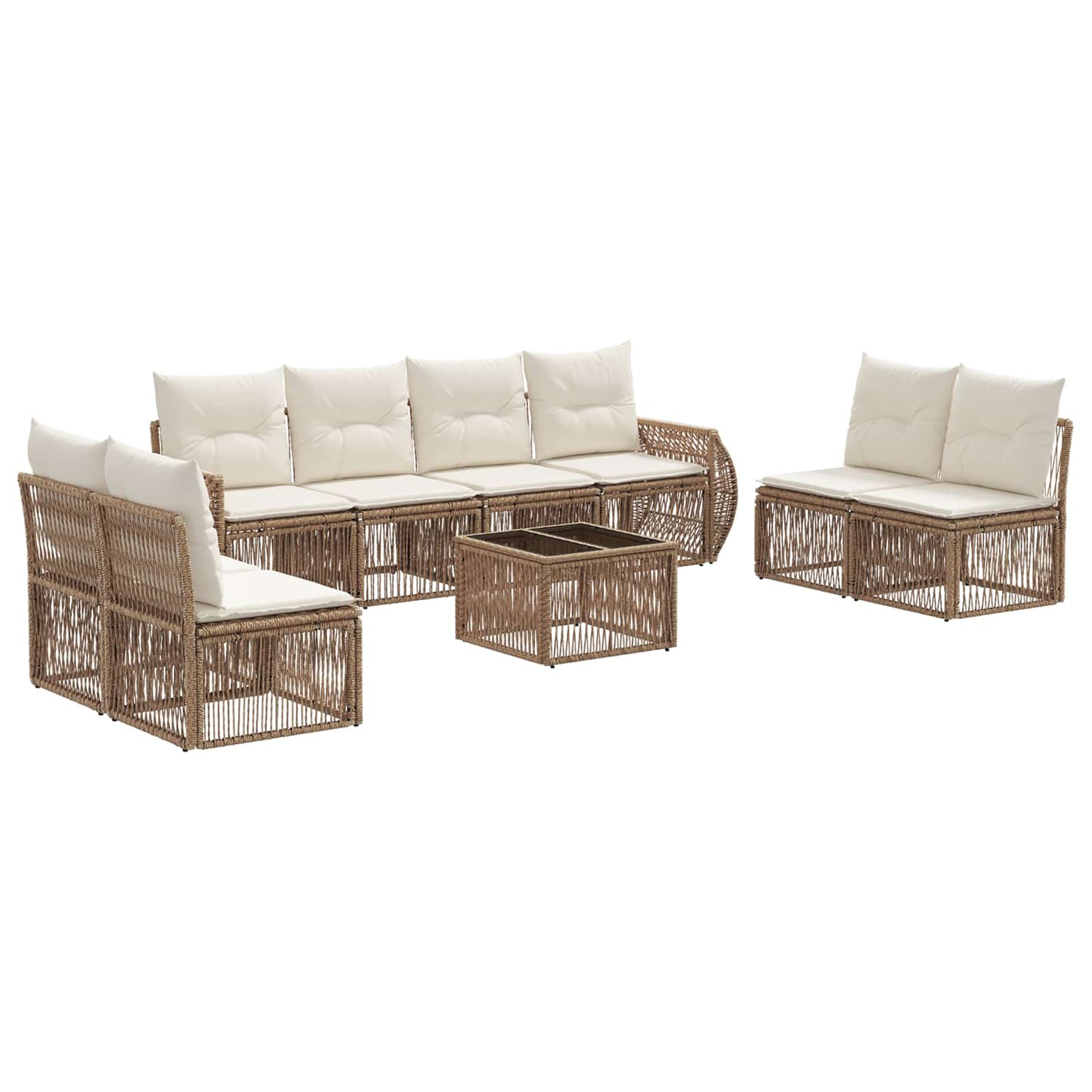 Tuinbankenset 9 pcs Beige en Crème Wit poly rattan is nu te koop bij PeponiXL, paradijselijk wonen!