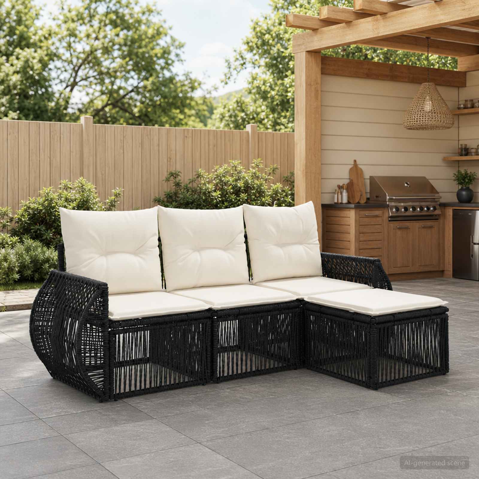 Tuinbankenset 4 pcs Zwart en Cream Wit poly rattan is nu te koop bij PeponiXL, paradijselijk wonen!