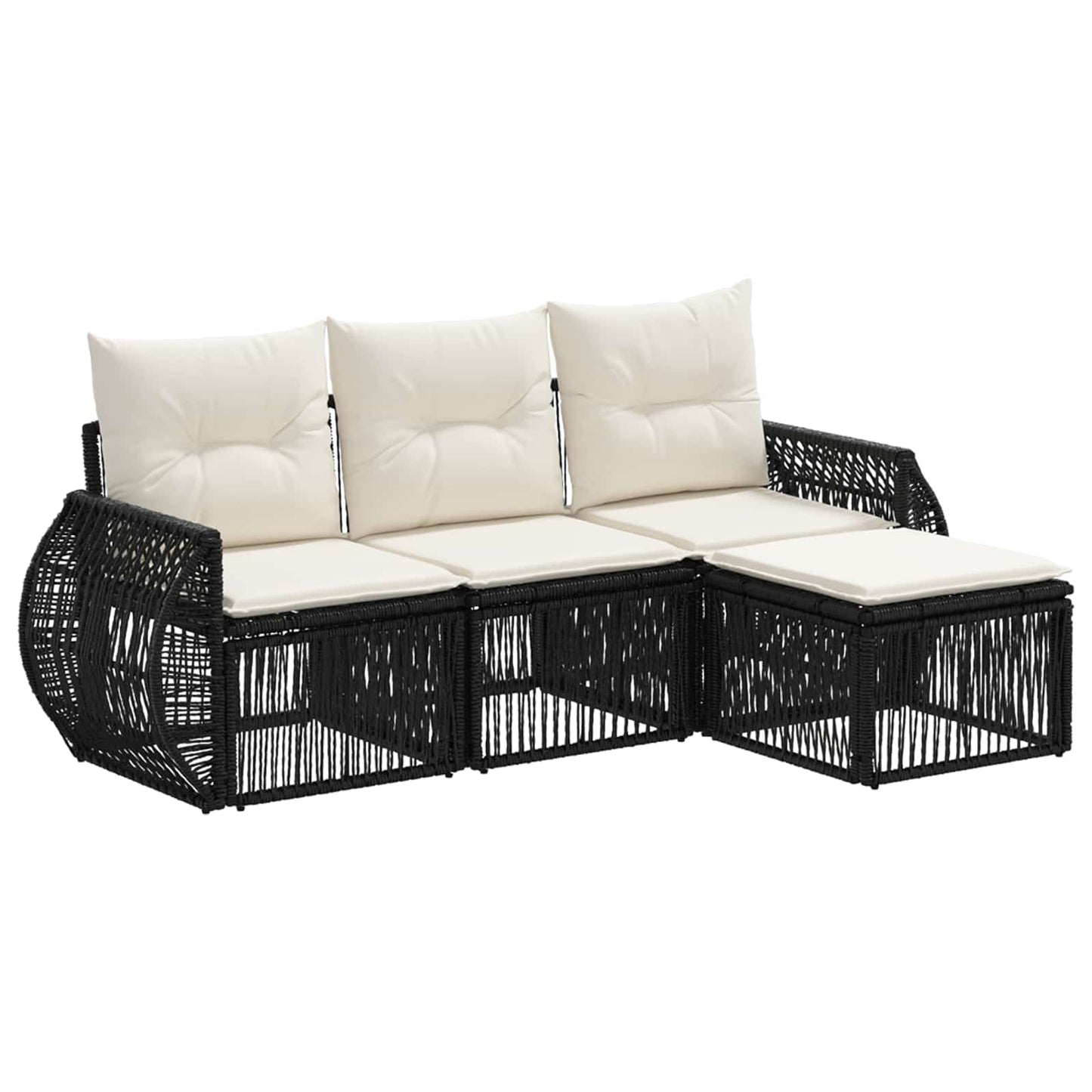 Tuinbankenset 4 pcs Zwart en Cream Wit poly rattan is nu te koop bij PeponiXL, paradijselijk wonen!