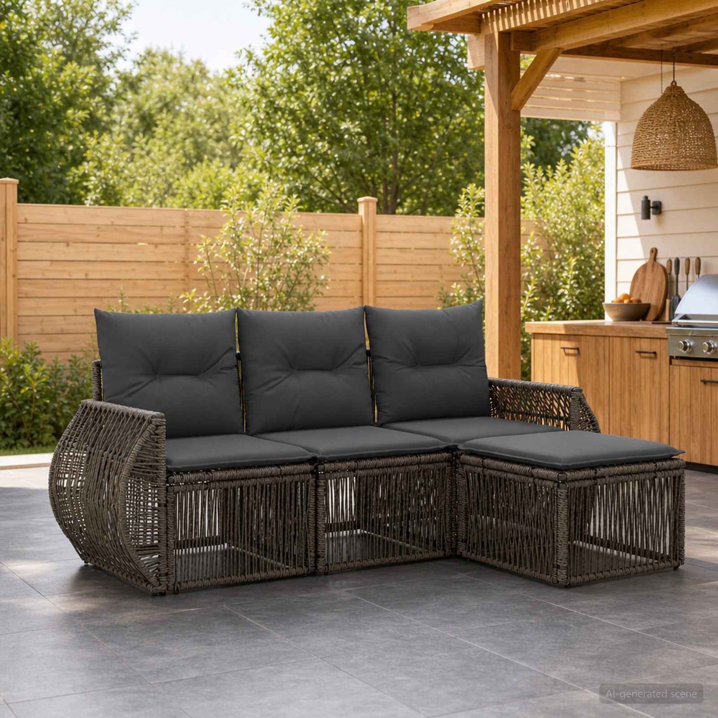 Tuinbankenset 4 pcs Grijs en Donkergrijs poly rattan is nu te koop bij PeponiXL, paradijselijk wonen!
