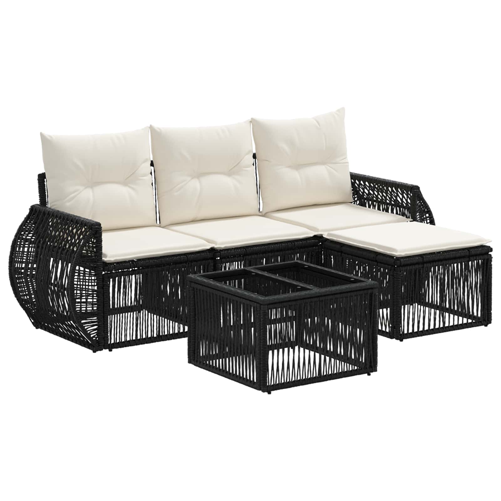 Tuinbankenset 5 pcs Zwart en Cream Wit poly rattan is nu te koop bij PeponiXL, paradijselijk wonen!
