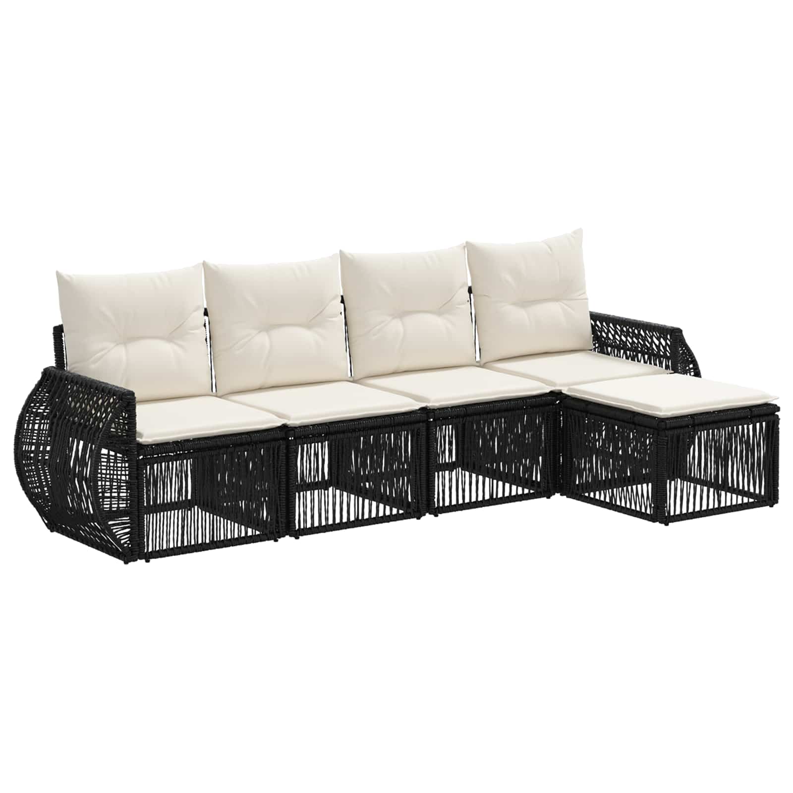 Tuinbankenset 5 pcs Zwart en Cream Wit poly rattan is nu te koop bij PeponiXL, paradijselijk wonen!