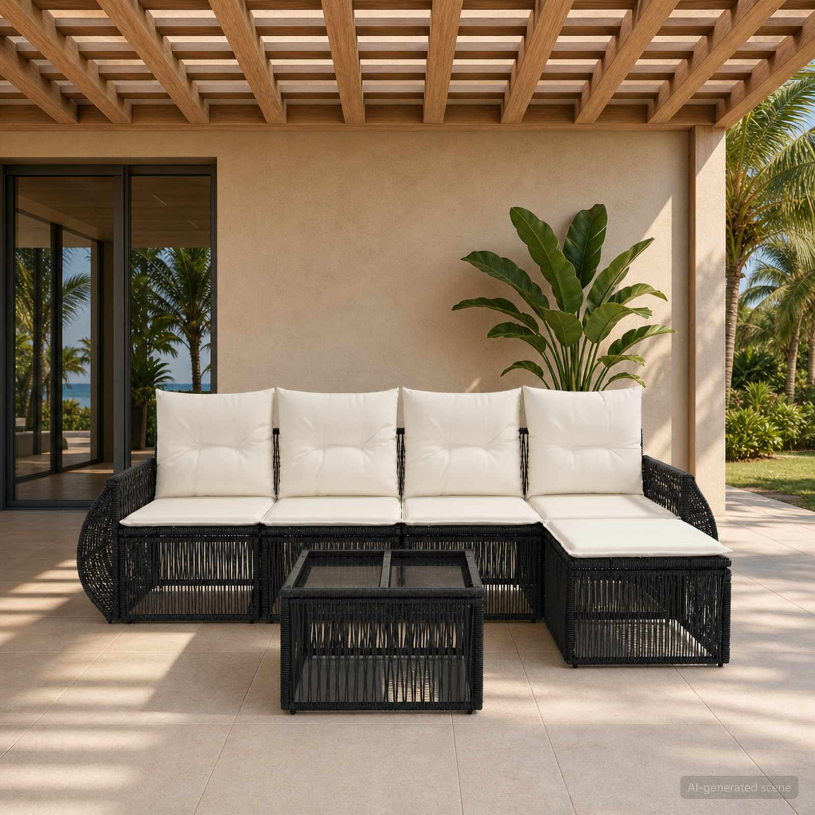 Tuinbankenset 6 pcs Zwart en Cream Wit poly rattan is nu te koop bij PeponiXL, paradijselijk wonen!