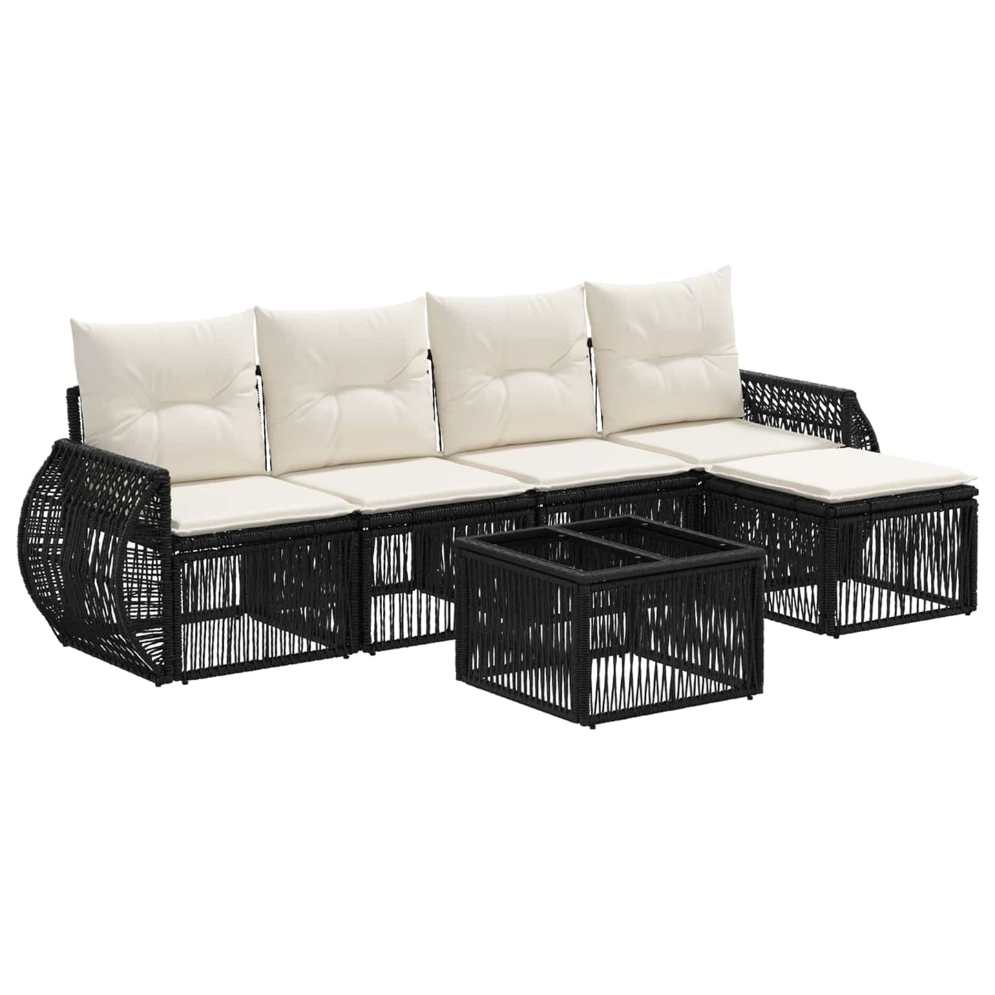 Tuinbankenset 6 pcs Zwart en Cream Wit poly rattan is nu te koop bij PeponiXL, paradijselijk wonen!